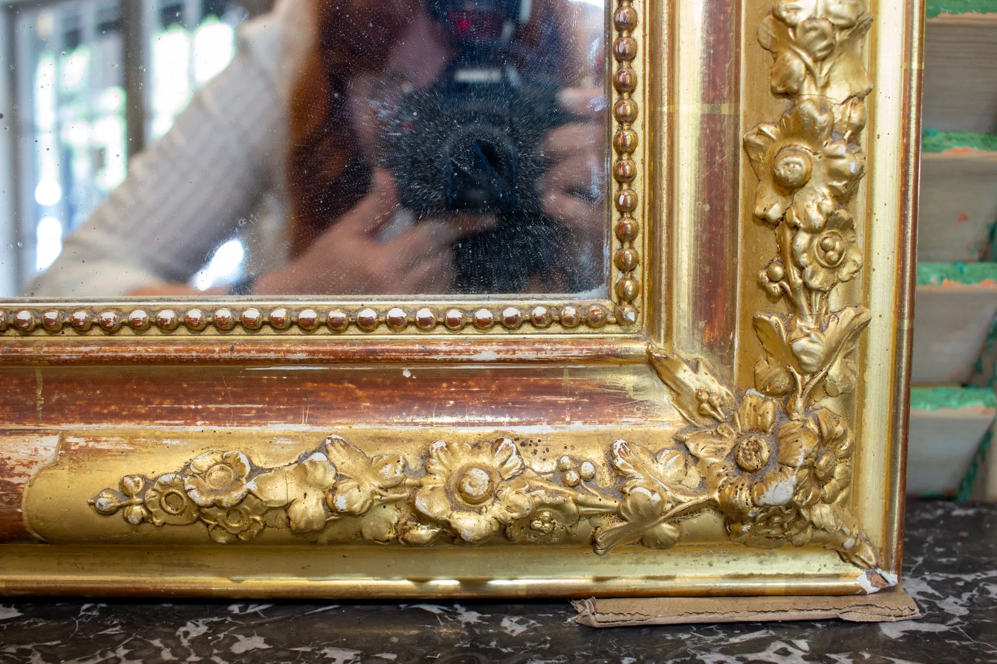 Antique French Gilt Louis Philippe Mirror with Floral Detail & Original Glass