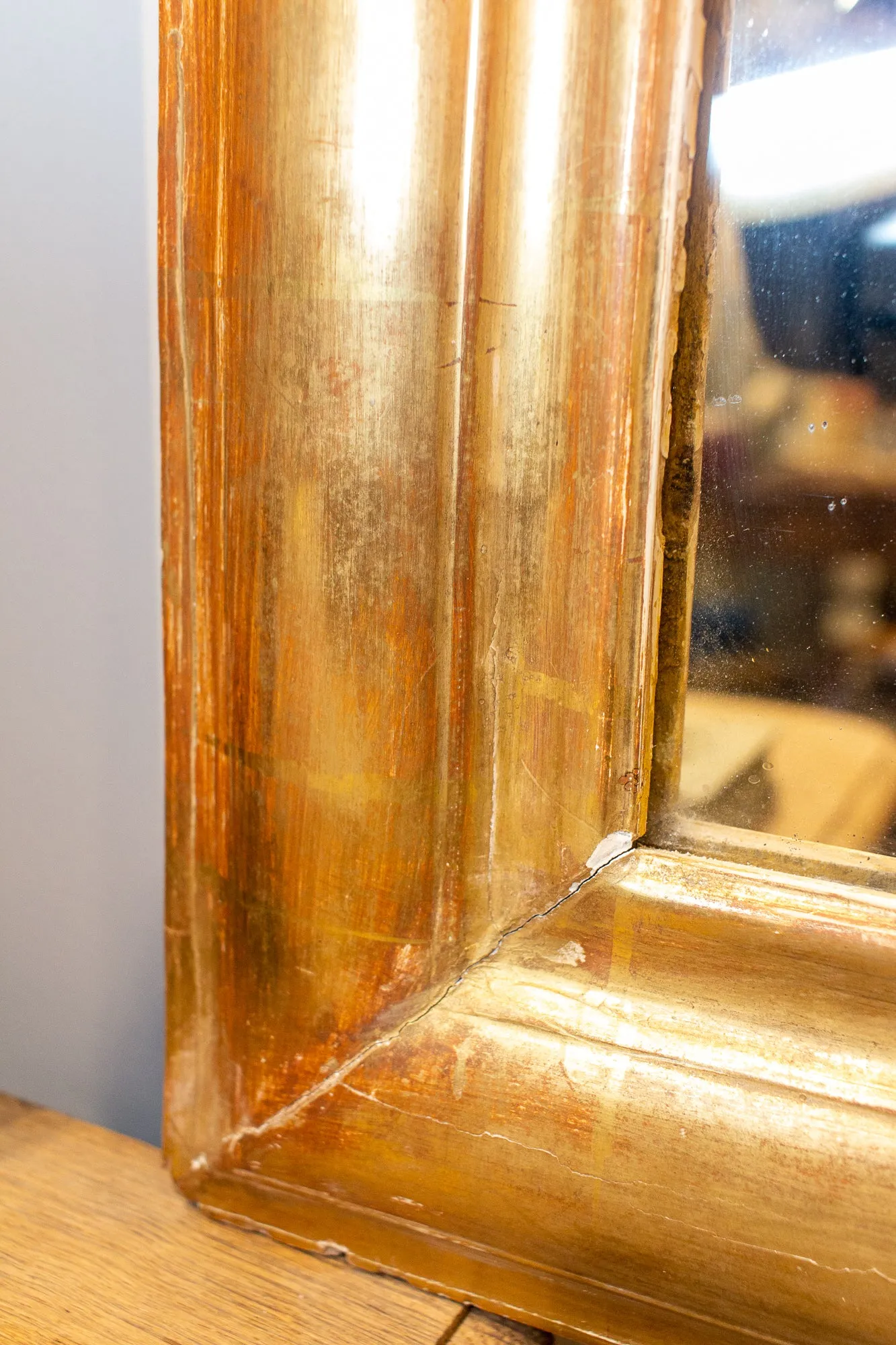 Antique French Gilt Louis Philippe Mirror with Ornate Cartouche and Floral Frame