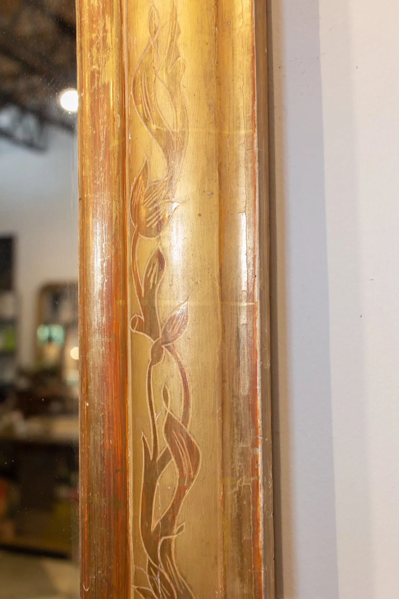 Antique French Gilt Louis Philippe Mirror with Ornate Cartouche and Floral Frame