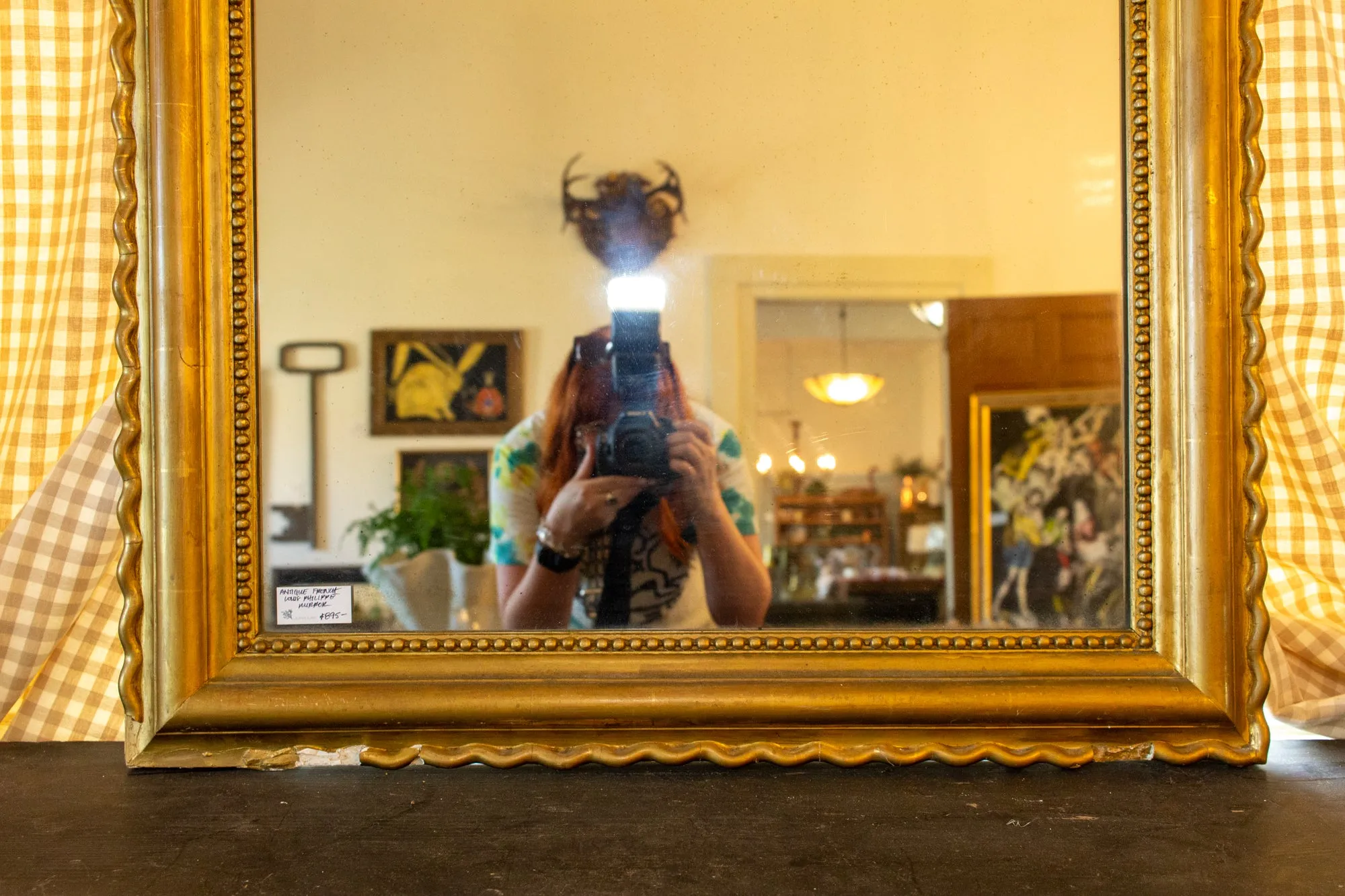 Antique French Gilt Scallop Edge Louis Philippe Mirror with Original Glass