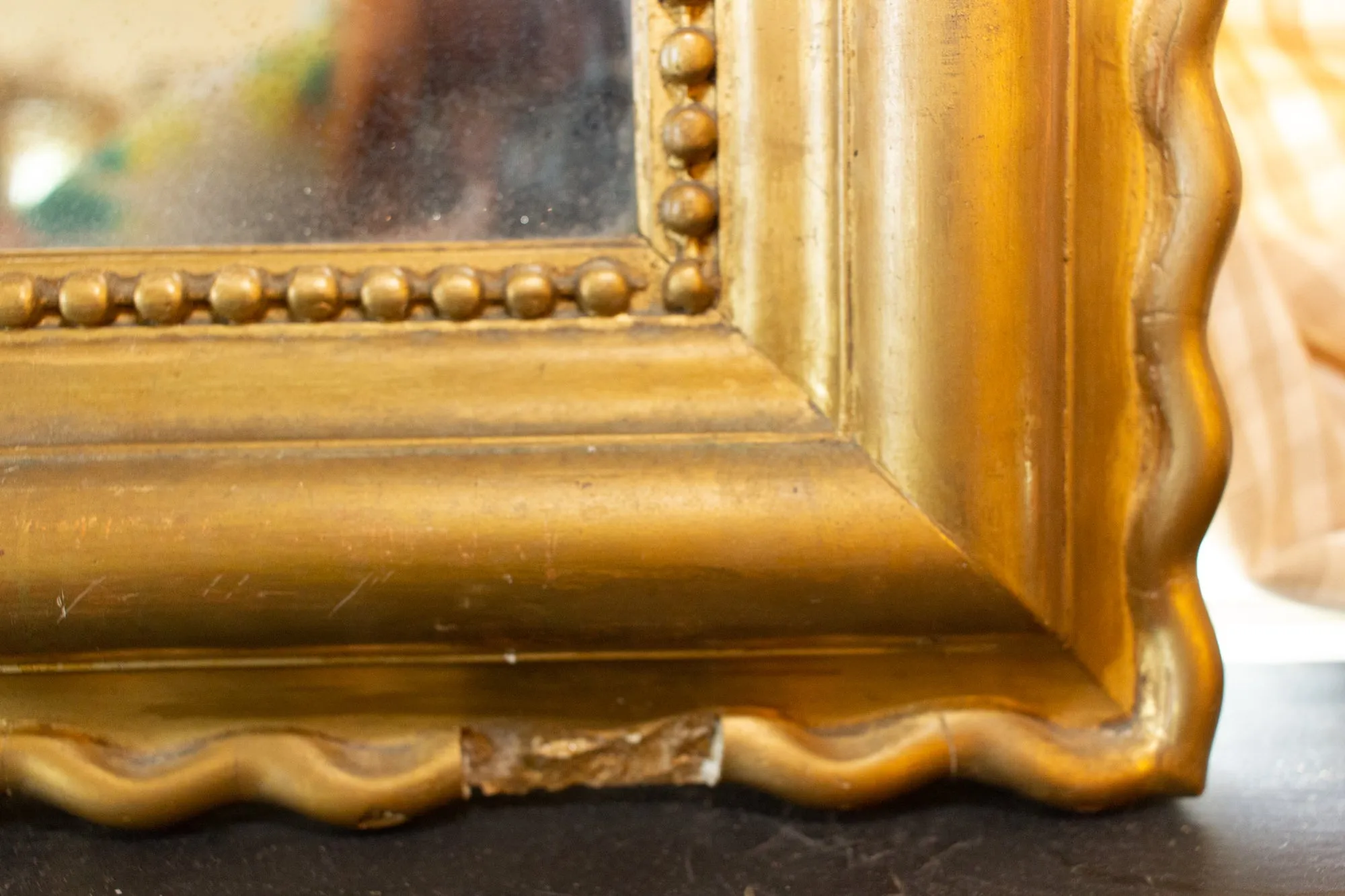Antique French Gilt Scallop Edge Louis Philippe Mirror with Original Glass