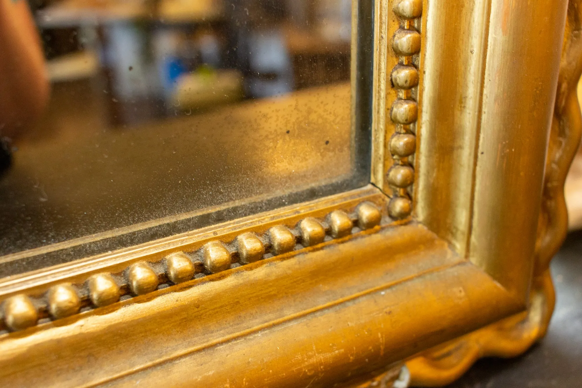 Antique French Gilt Scallop Edge Louis Philippe Mirror with Original Glass
