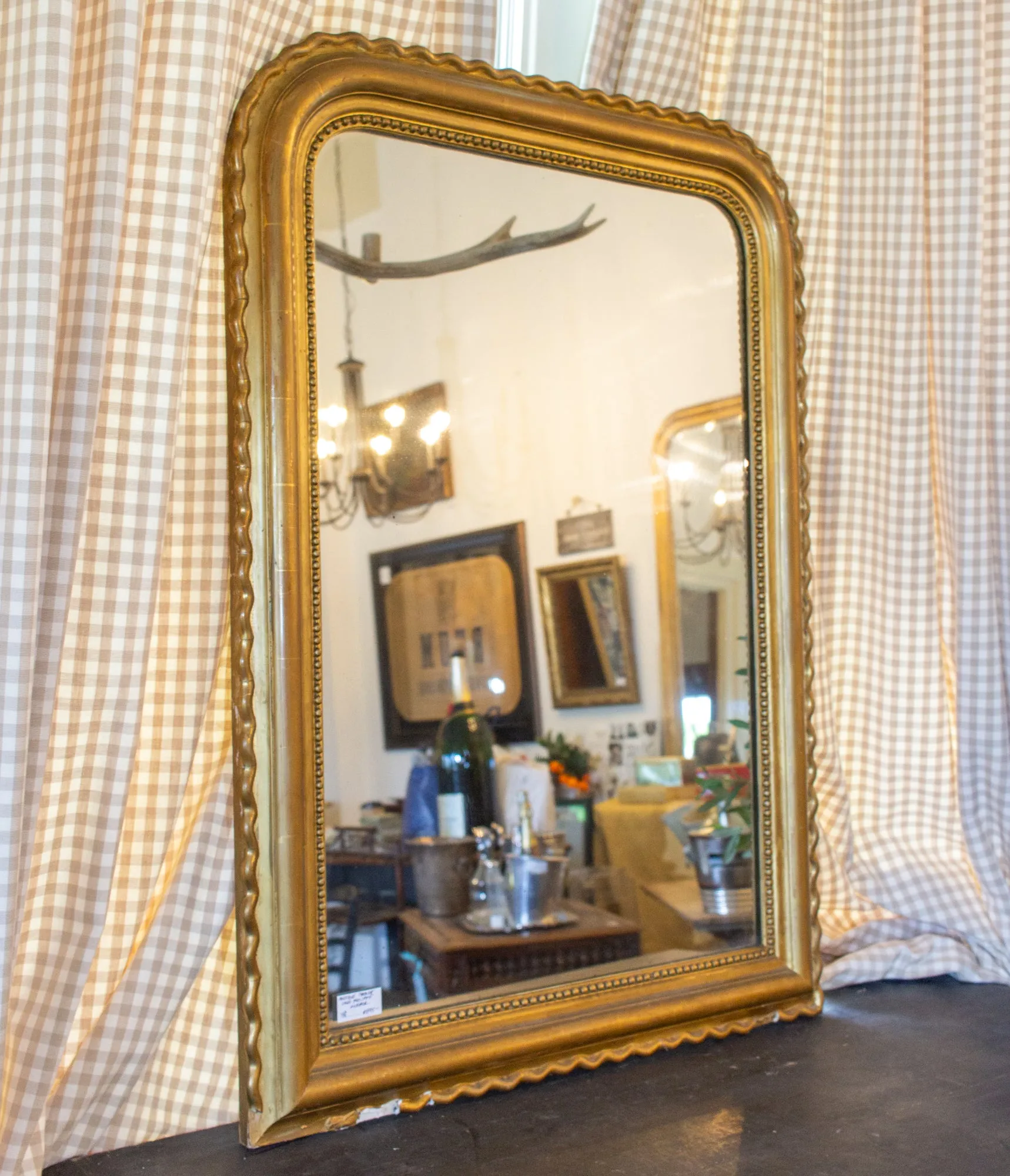 Antique French Gilt Scallop Edge Louis Philippe Mirror with Original Glass