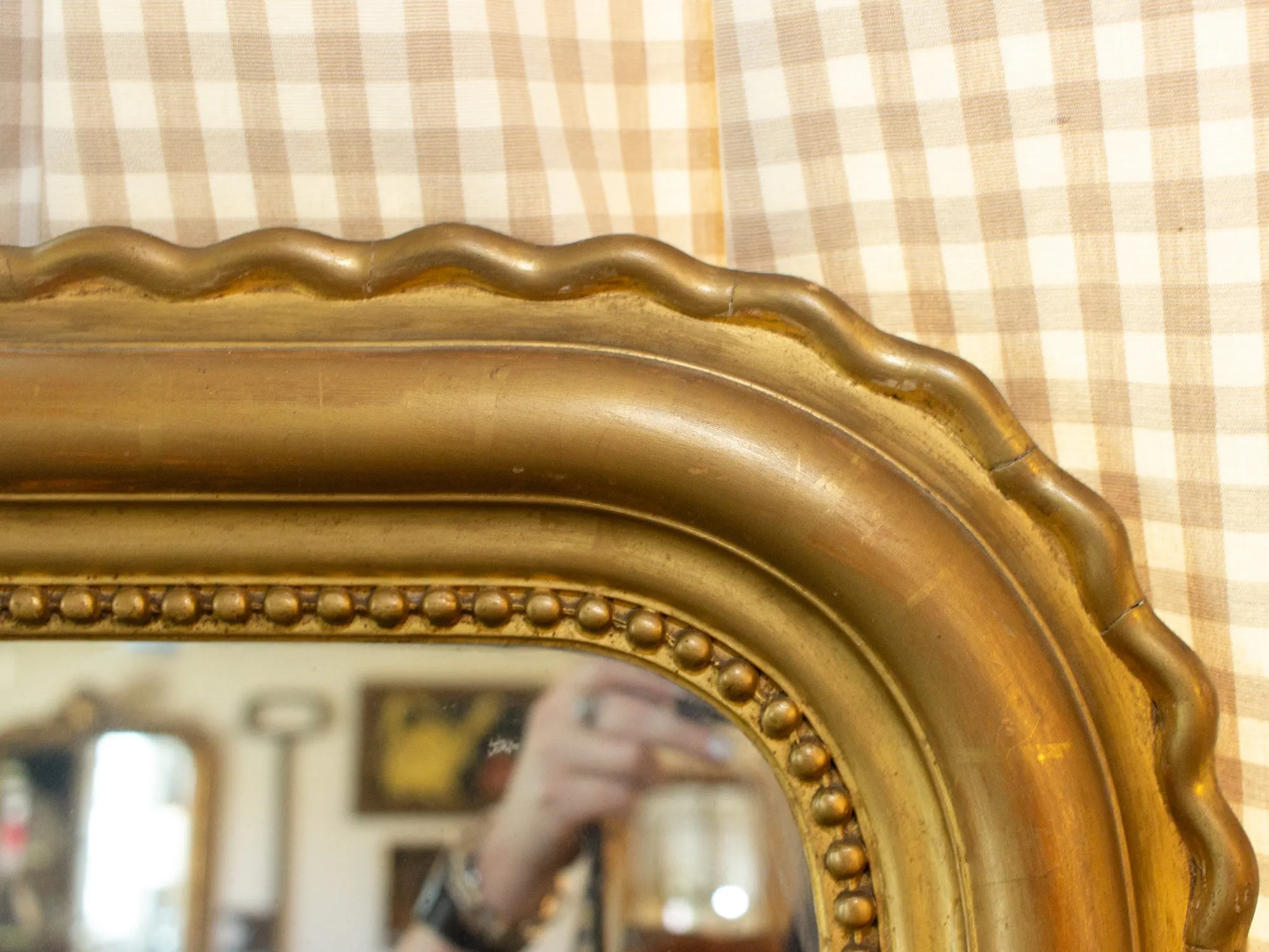 Antique French Gilt Scallop Edge Louis Philippe Mirror with Original Glass