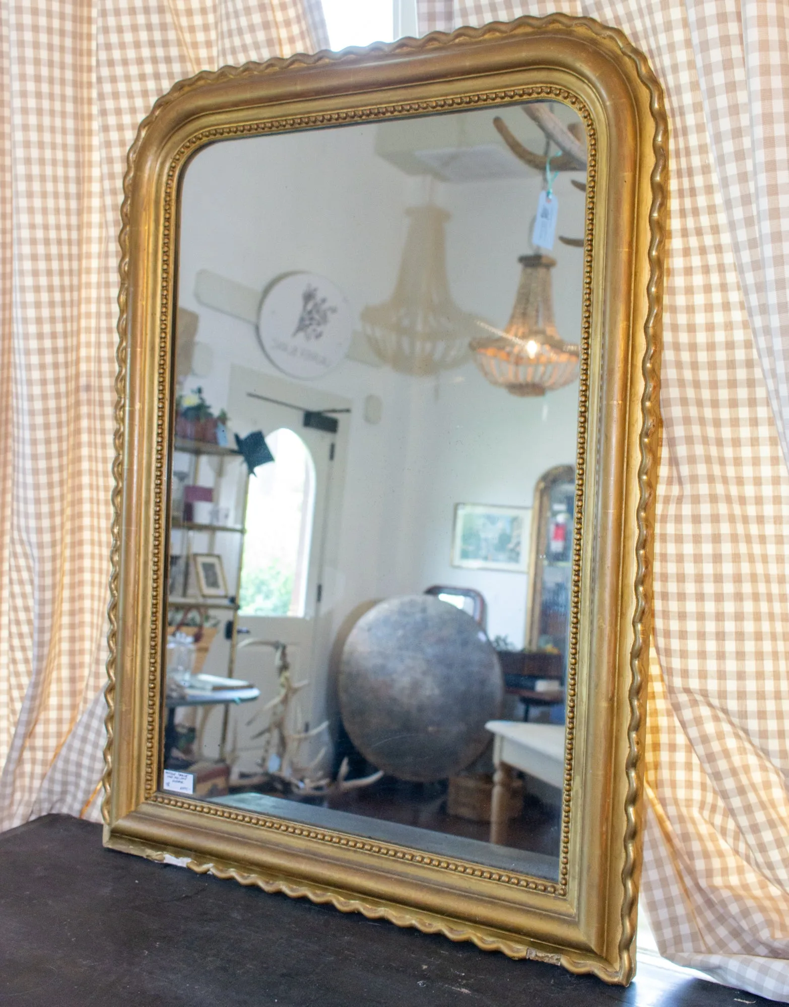 Antique French Gilt Scallop Edge Louis Philippe Mirror with Original Glass