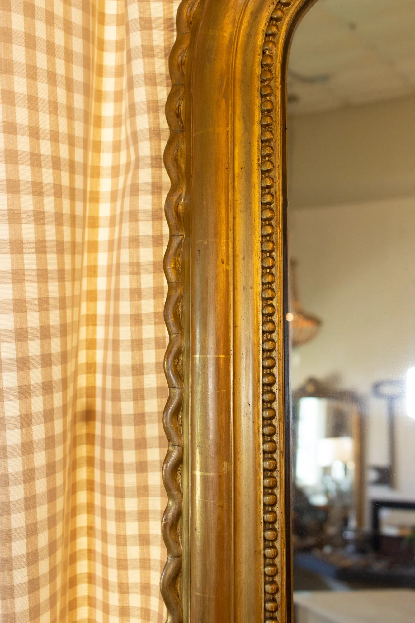 Antique French Gilt Scallop Edge Louis Philippe Mirror with Original Glass