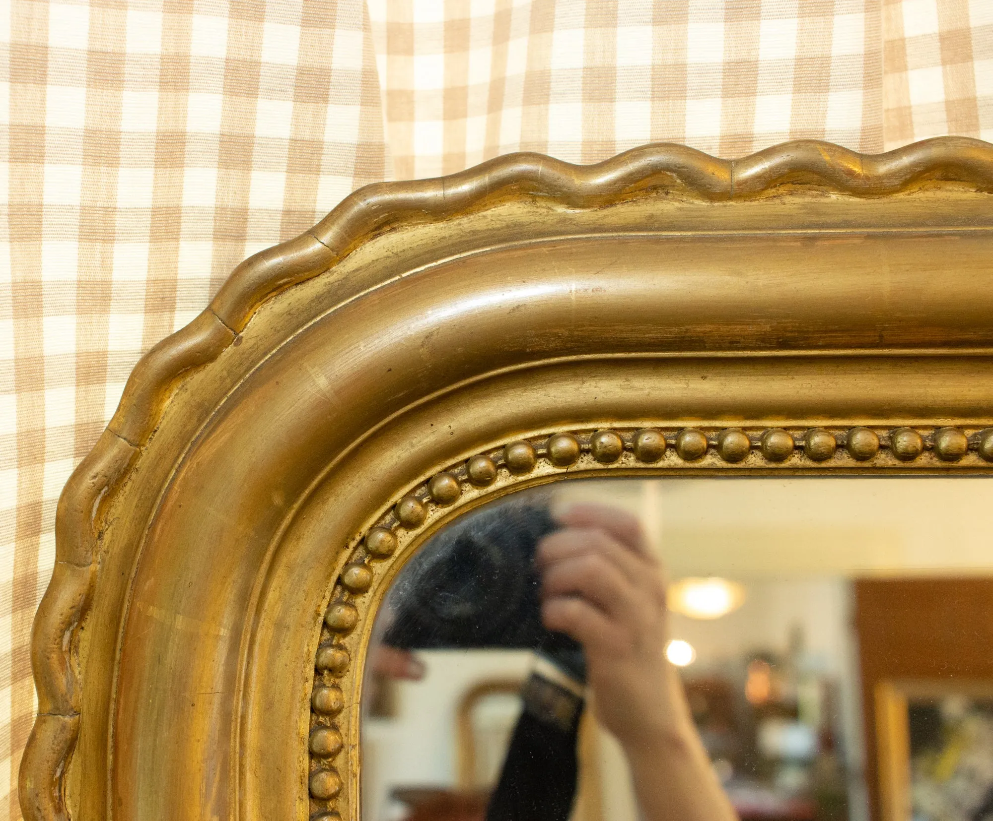 Antique French Gilt Scallop Edge Louis Philippe Mirror with Original Glass
