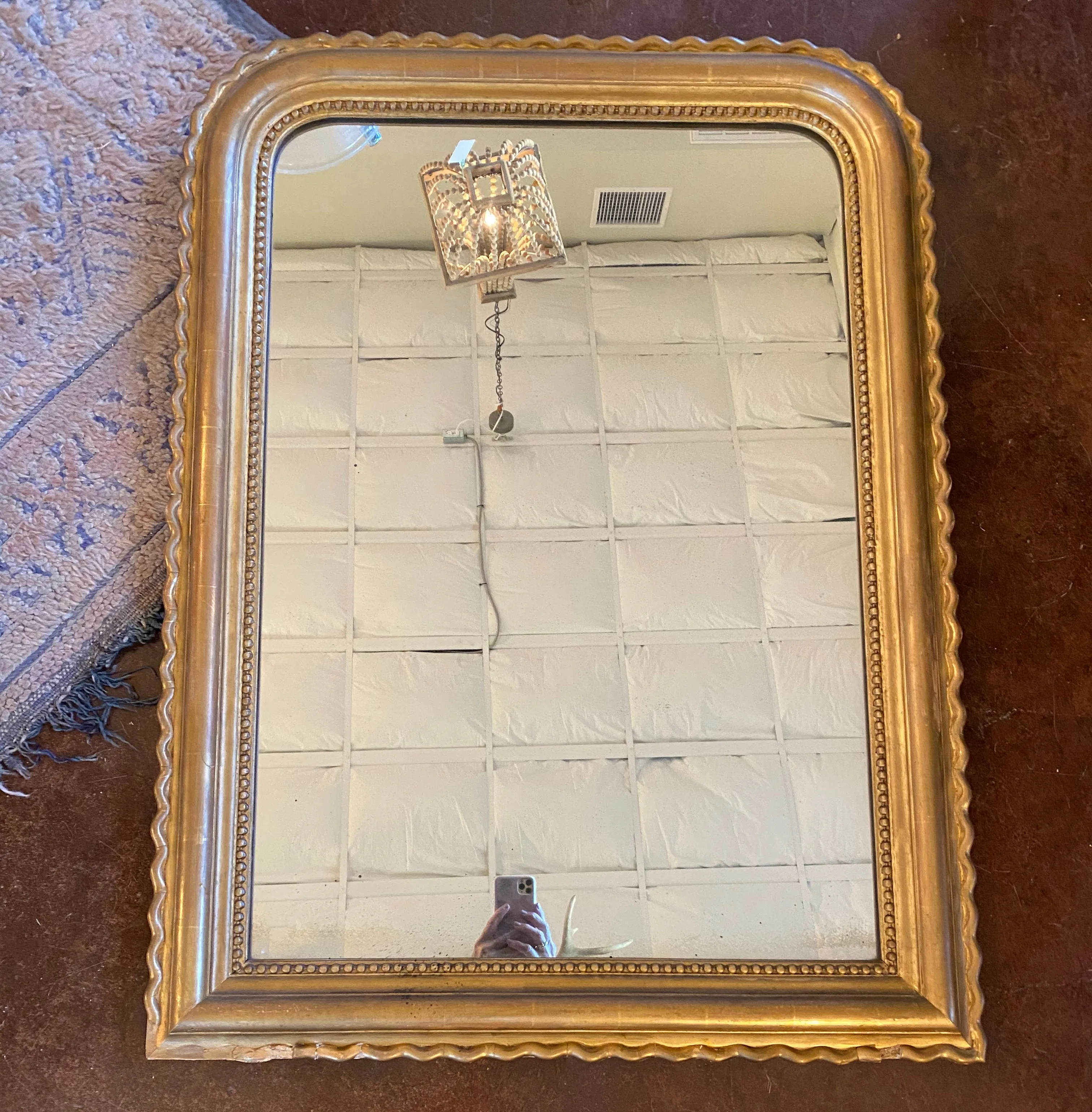 Antique French Gilt Scallop Edge Louis Philippe Mirror with Original Glass