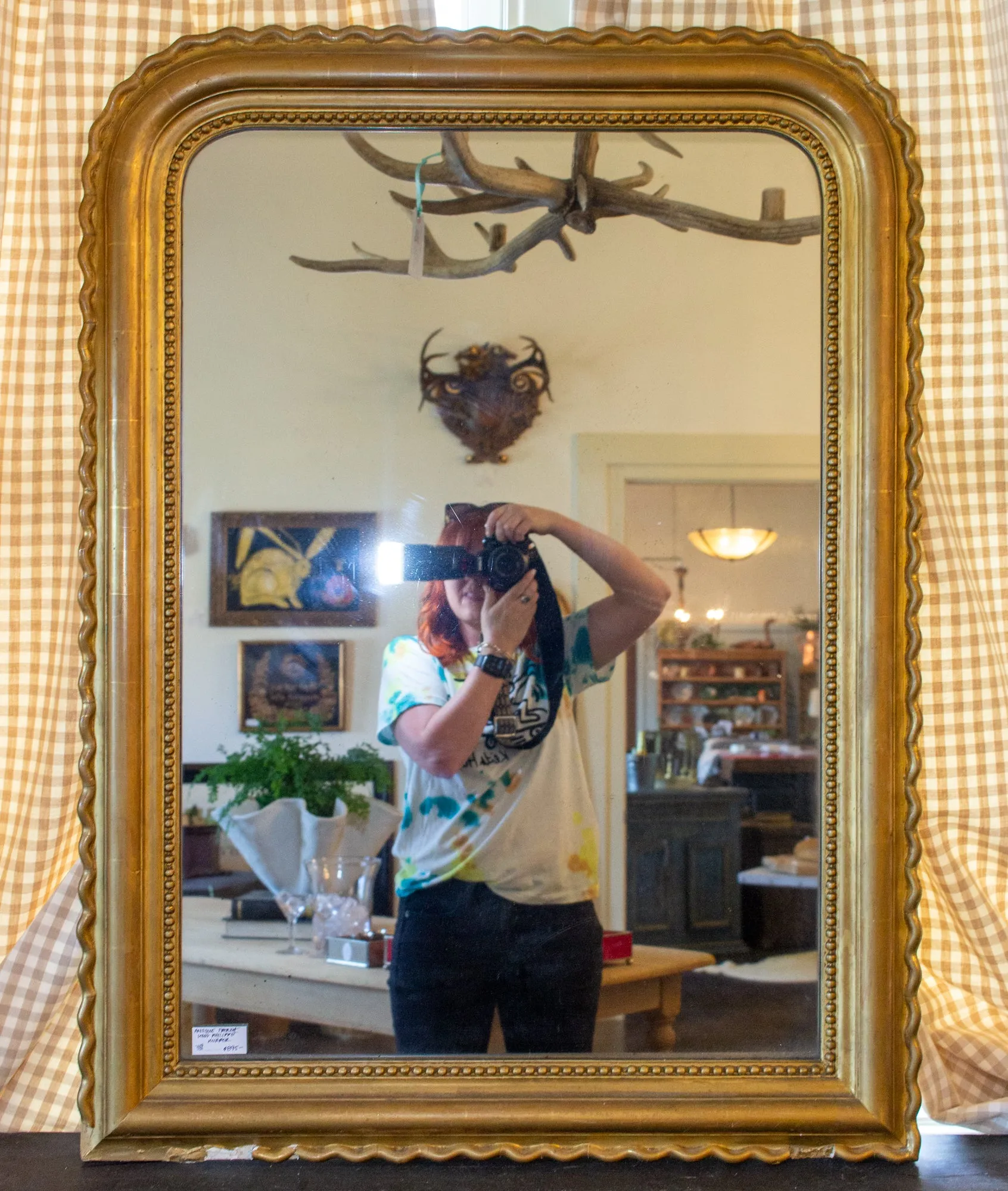 Antique French Gilt Scallop Edge Louis Philippe Mirror with Original Glass