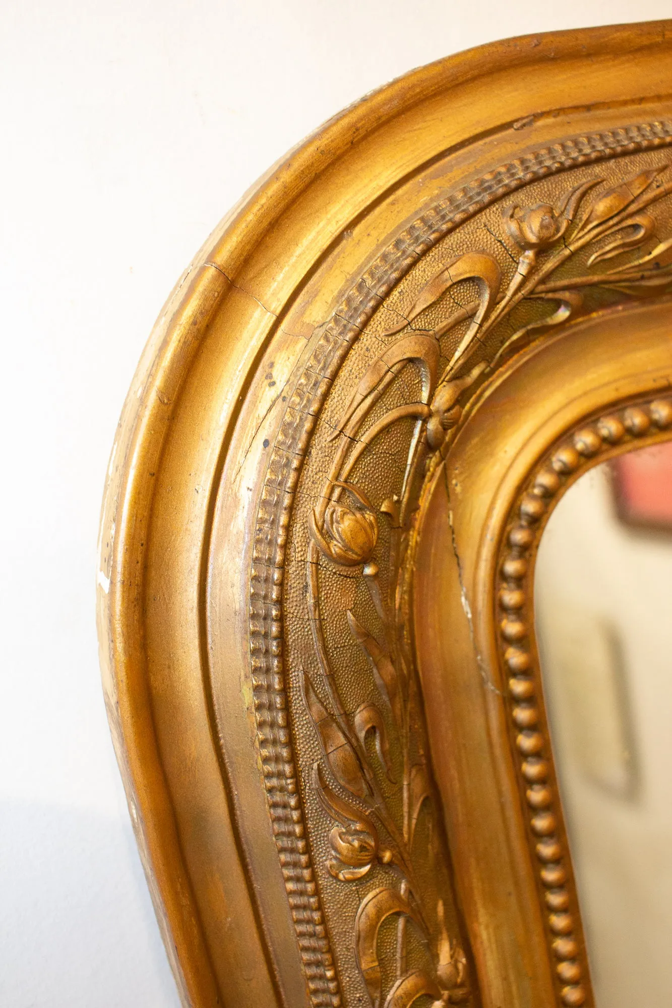 Antique French Louis Philippe Gilt Mirror with Detailed Floral Frame