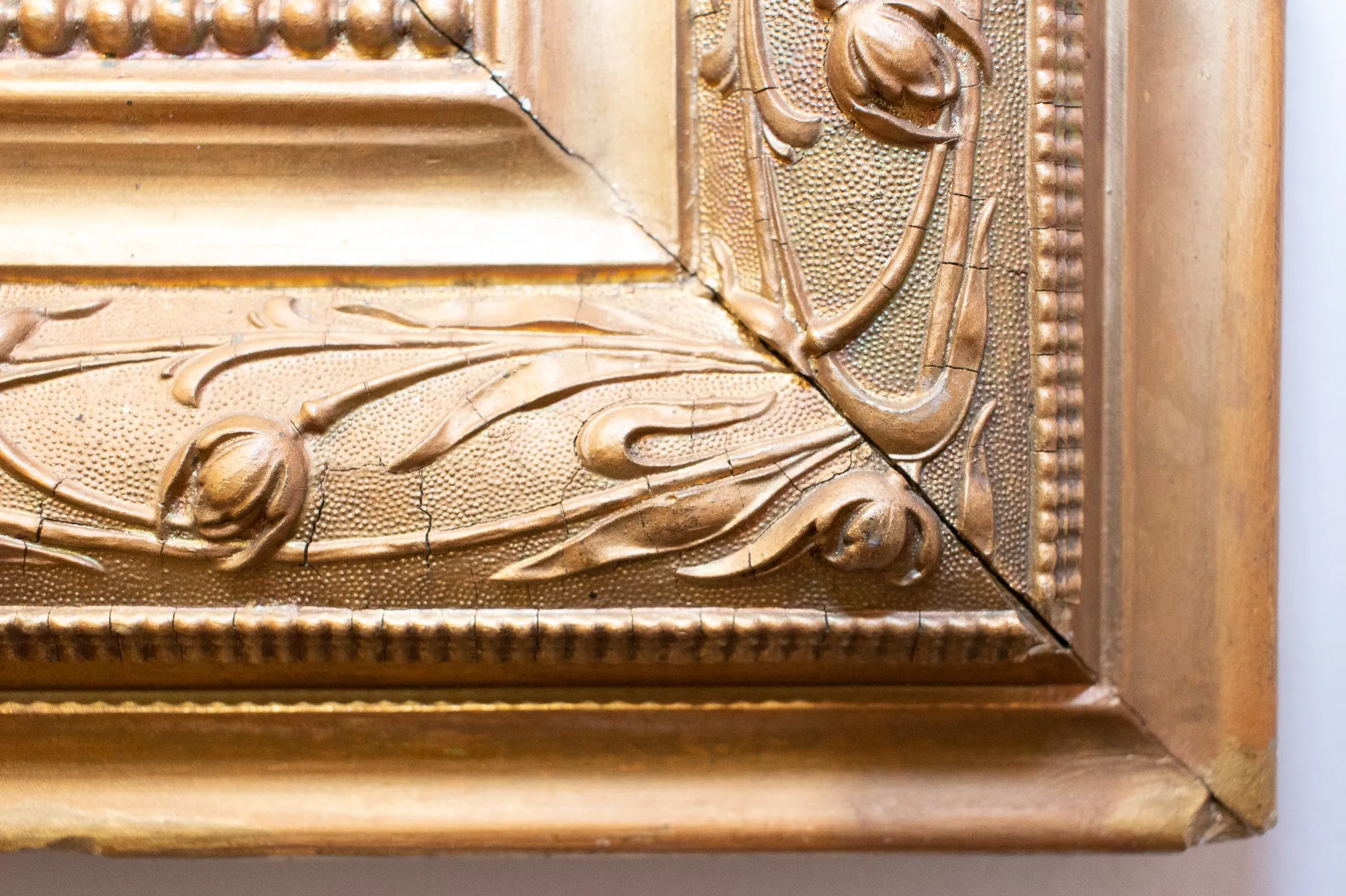 Antique French Louis Philippe Gilt Mirror with Detailed Floral Frame
