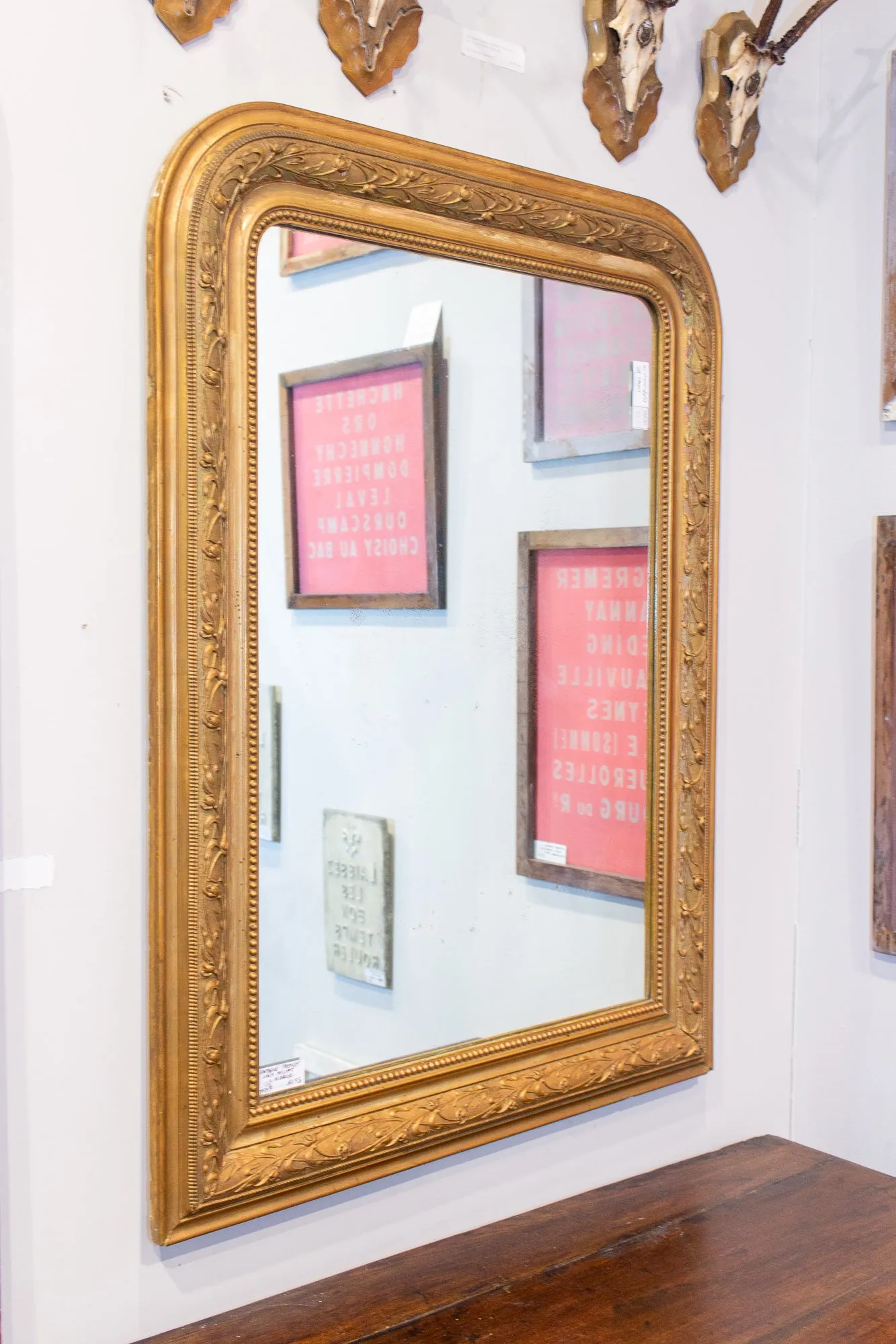 Antique French Louis Philippe Gilt Mirror with Detailed Floral Frame