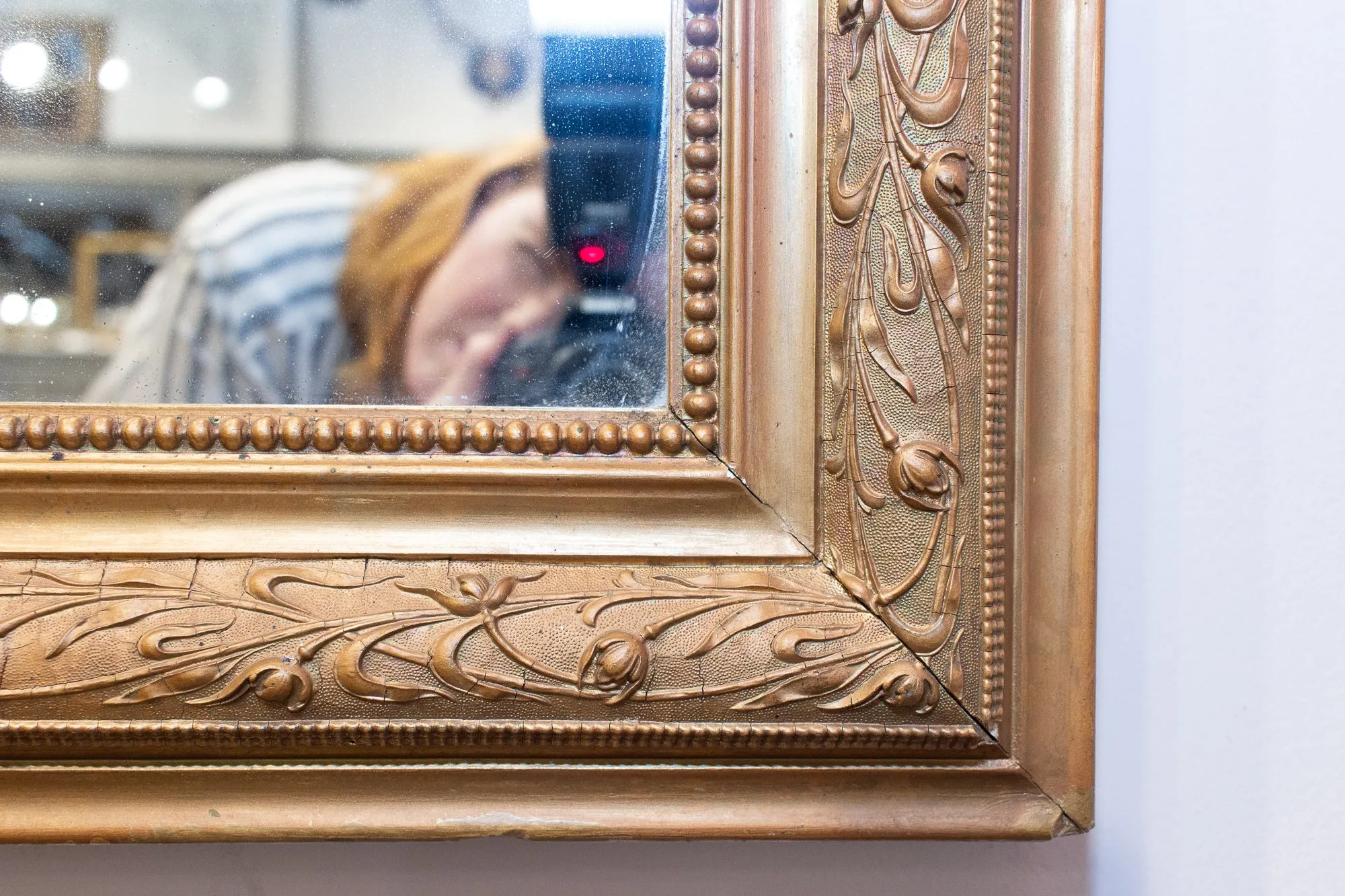Antique French Louis Philippe Gilt Mirror with Detailed Floral Frame