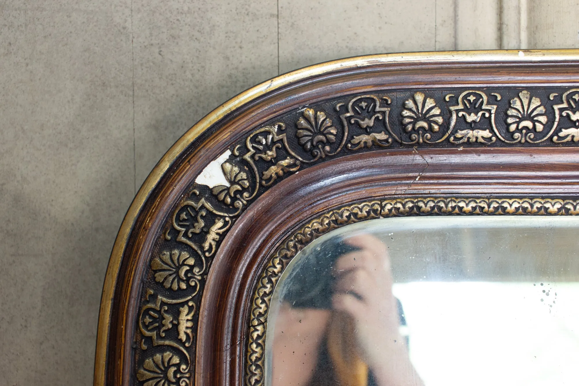 Antique French Louis Philippe Mirror with Gilt Edge and Original Glass