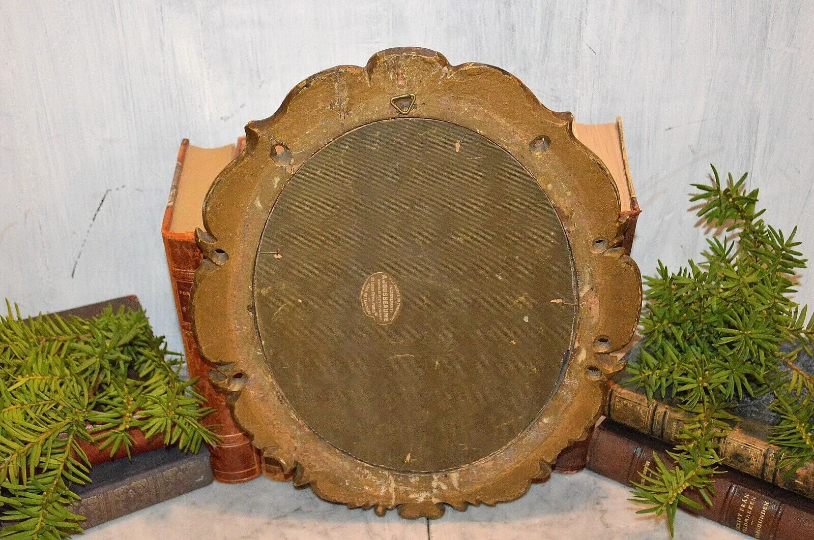 Antique French Paris Oval Mirror Gilt Florentine Wood Wall Mount A. Jousseaume