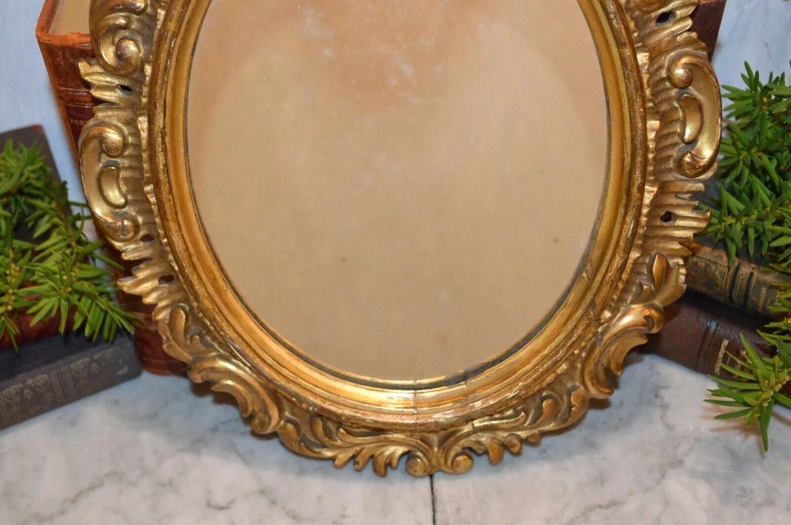 Antique French Paris Oval Mirror Gilt Florentine Wood Wall Mount A. Jousseaume