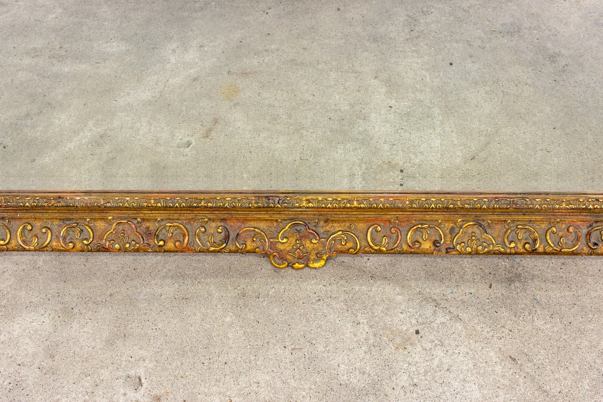 Antique French Rectangular Floral & Gilt Frame Mirror with Beveled Glass Detail