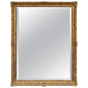 Antique French Rectangular Floral & Gilt Frame Mirror with Beveled Glass Detail