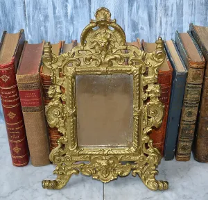Antique French Standing Mirror Frame Lion Gargoyle Griffins Gilt Bronze Finish