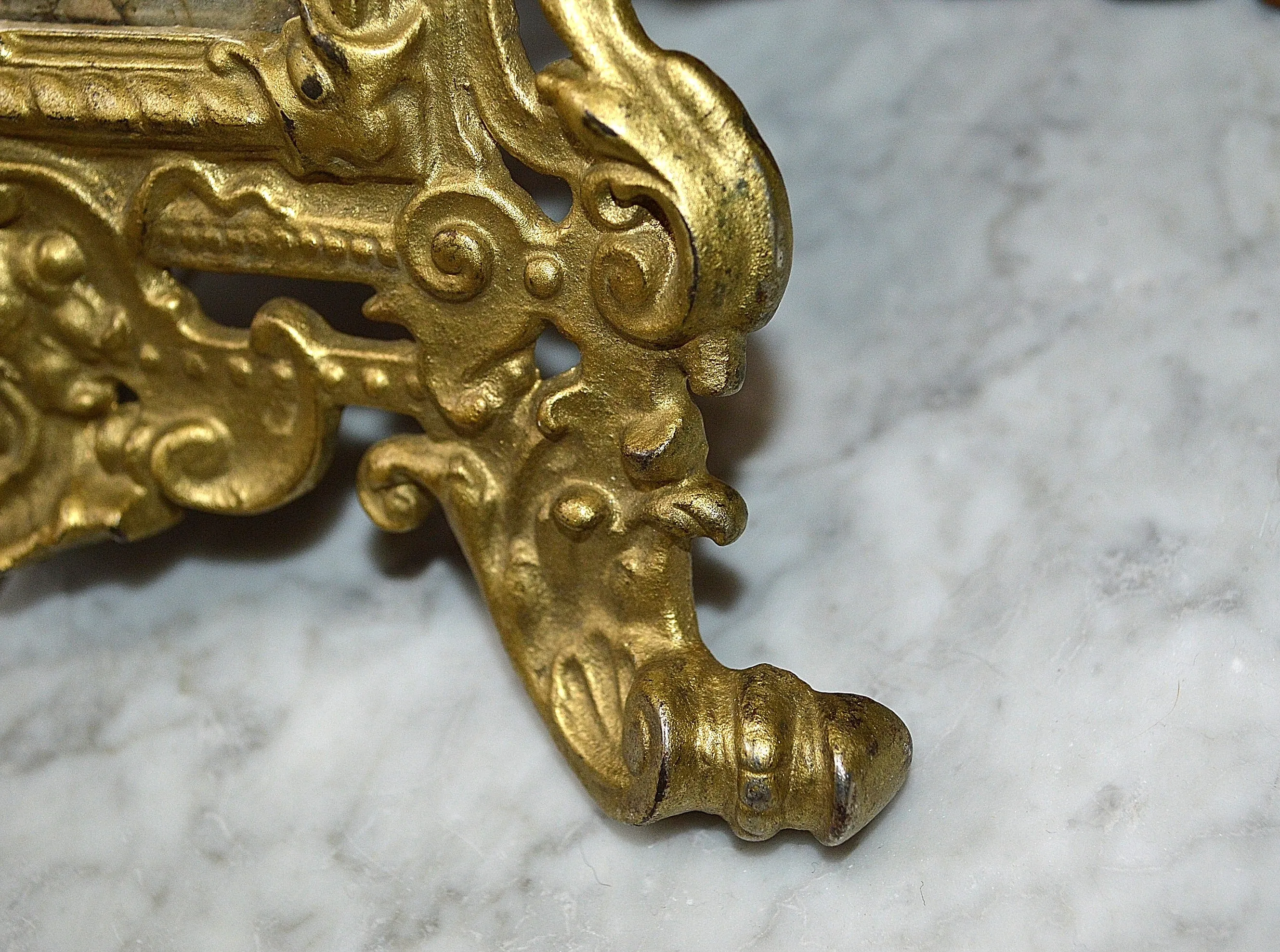 Antique French Standing Mirror Frame Lion Gargoyle Griffins Gilt Bronze Finish