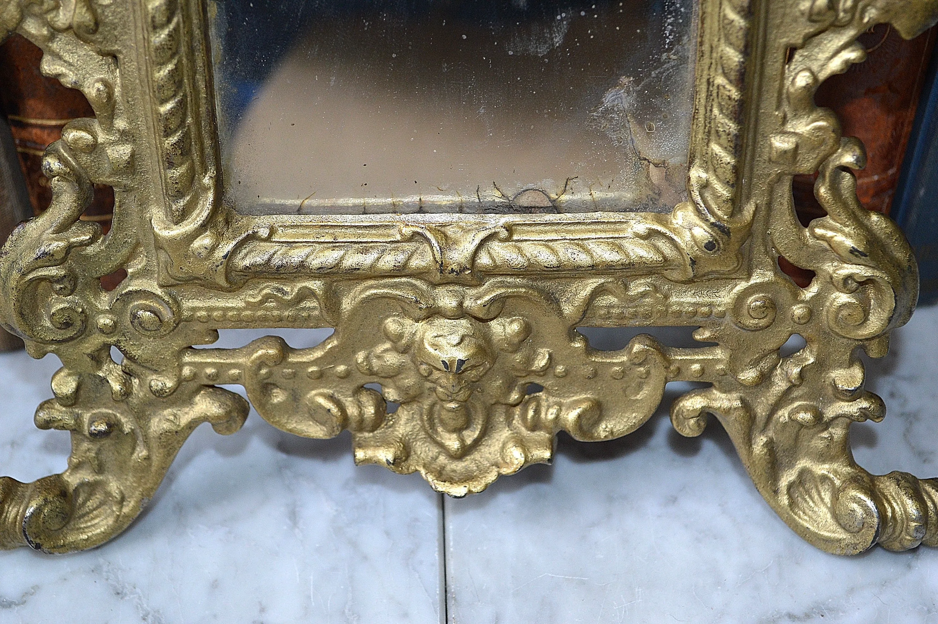 Antique French Standing Mirror Frame Lion Gargoyle Griffins Gilt Bronze Finish