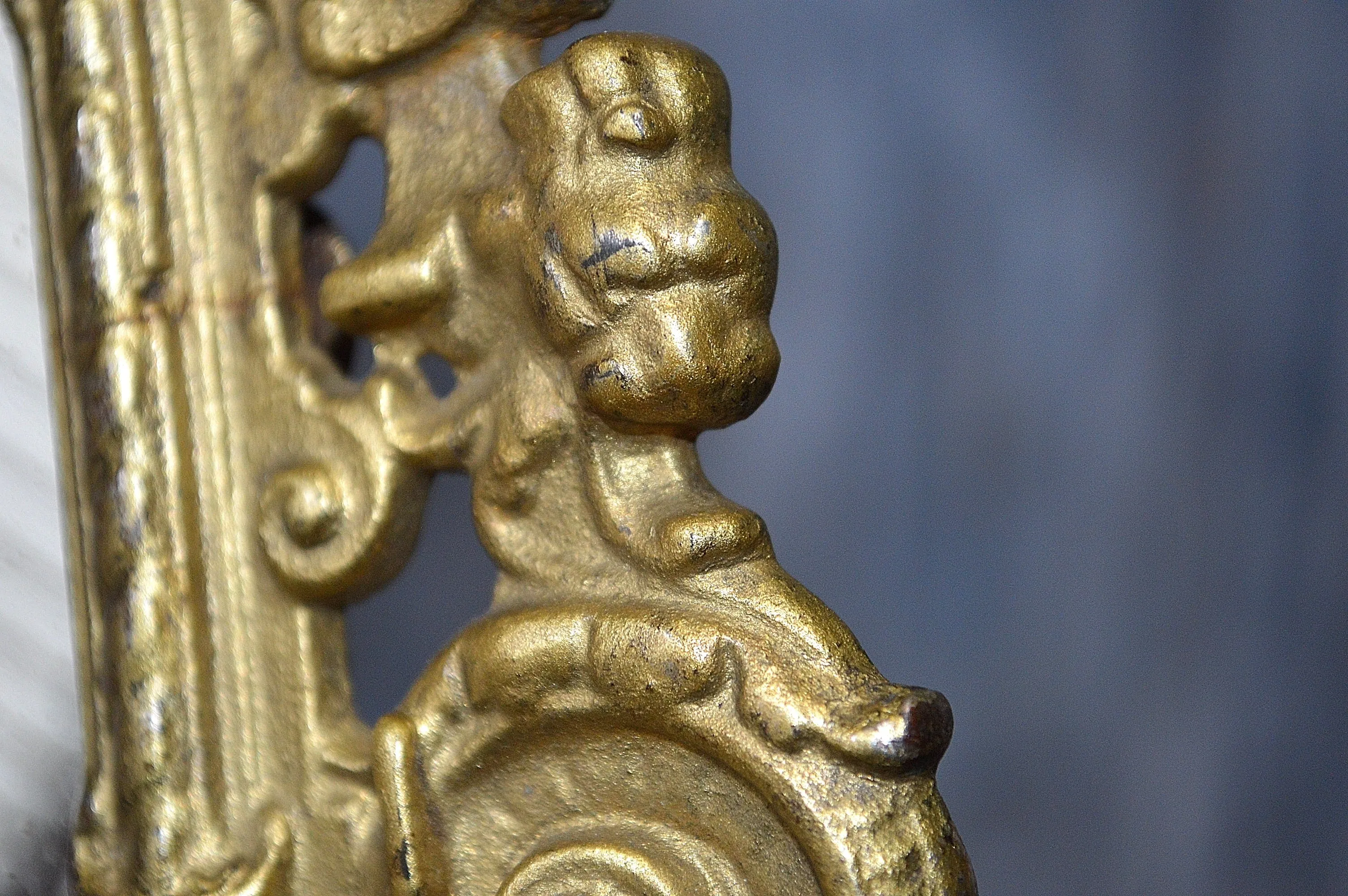 Antique French Standing Mirror Frame Lion Gargoyle Griffins Gilt Bronze Finish