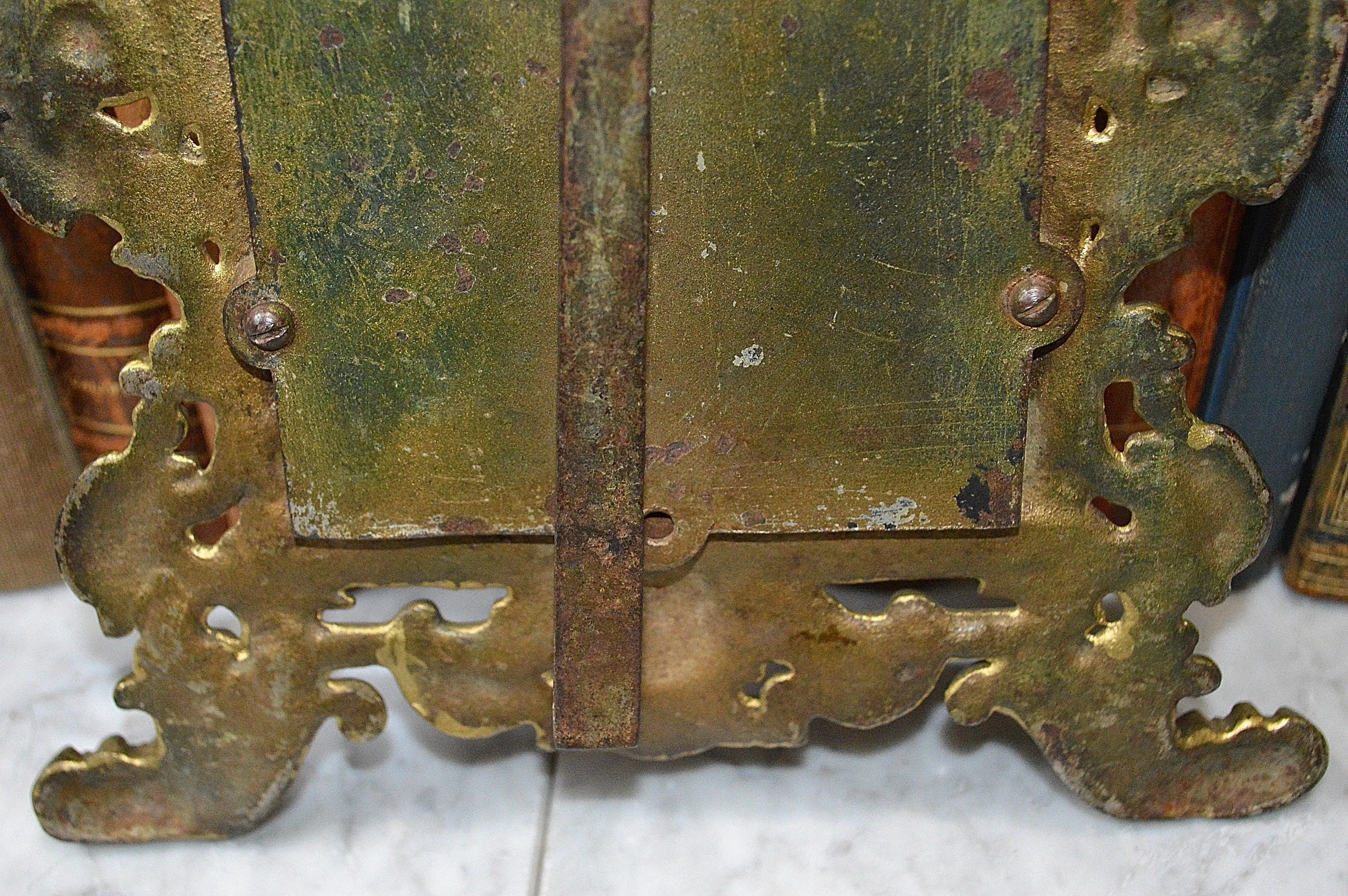Antique French Standing Mirror Frame Lion Gargoyle Griffins Gilt Bronze Finish
