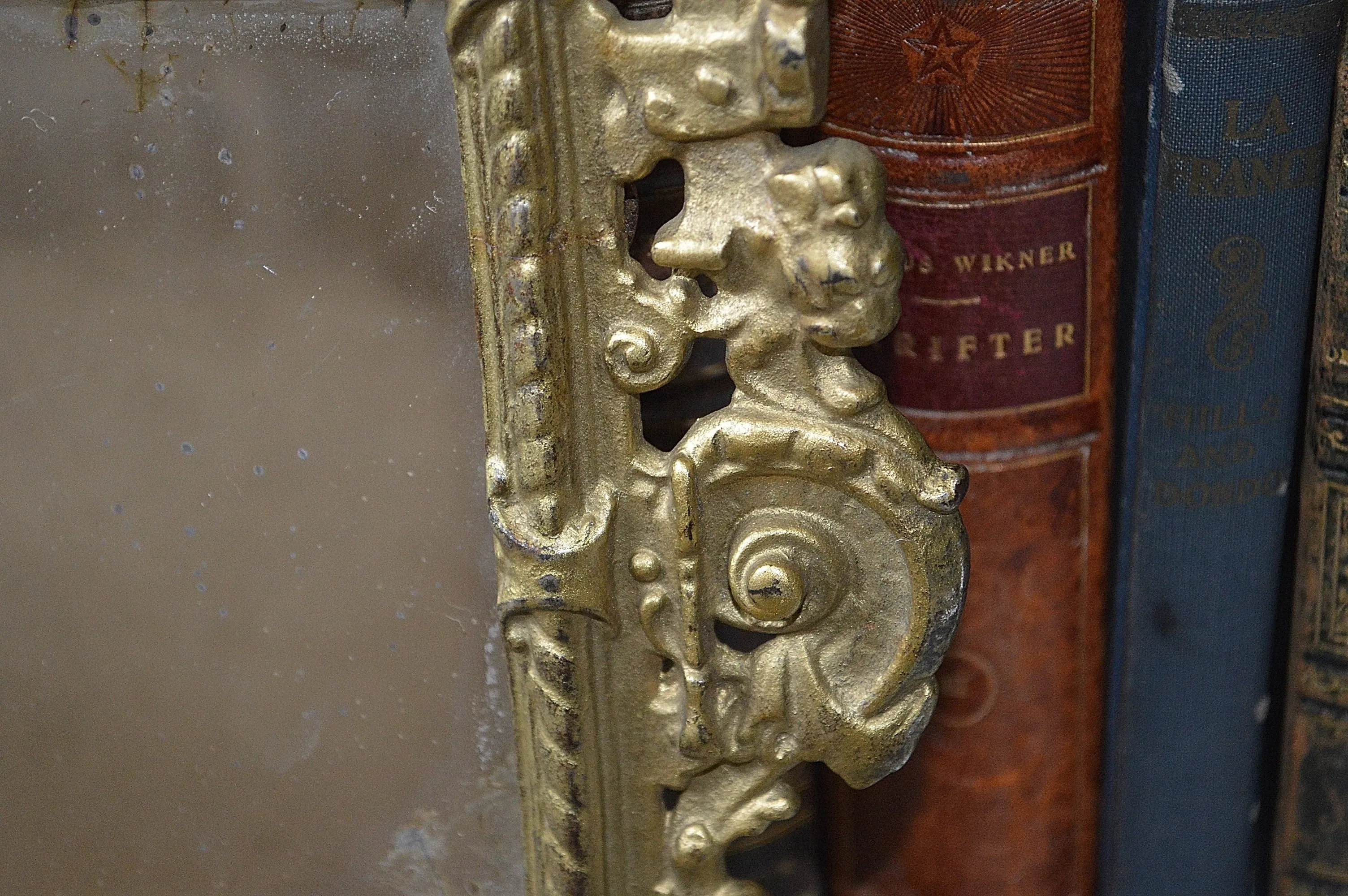 Antique French Standing Mirror Frame Lion Gargoyle Griffins Gilt Bronze Finish