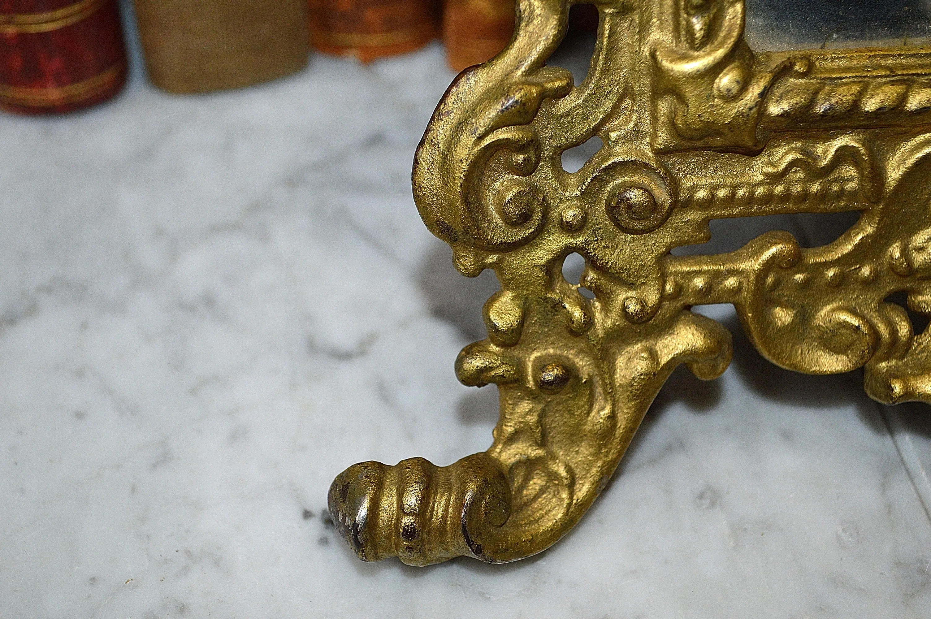 Antique French Standing Mirror Frame Lion Gargoyle Griffins Gilt Bronze Finish
