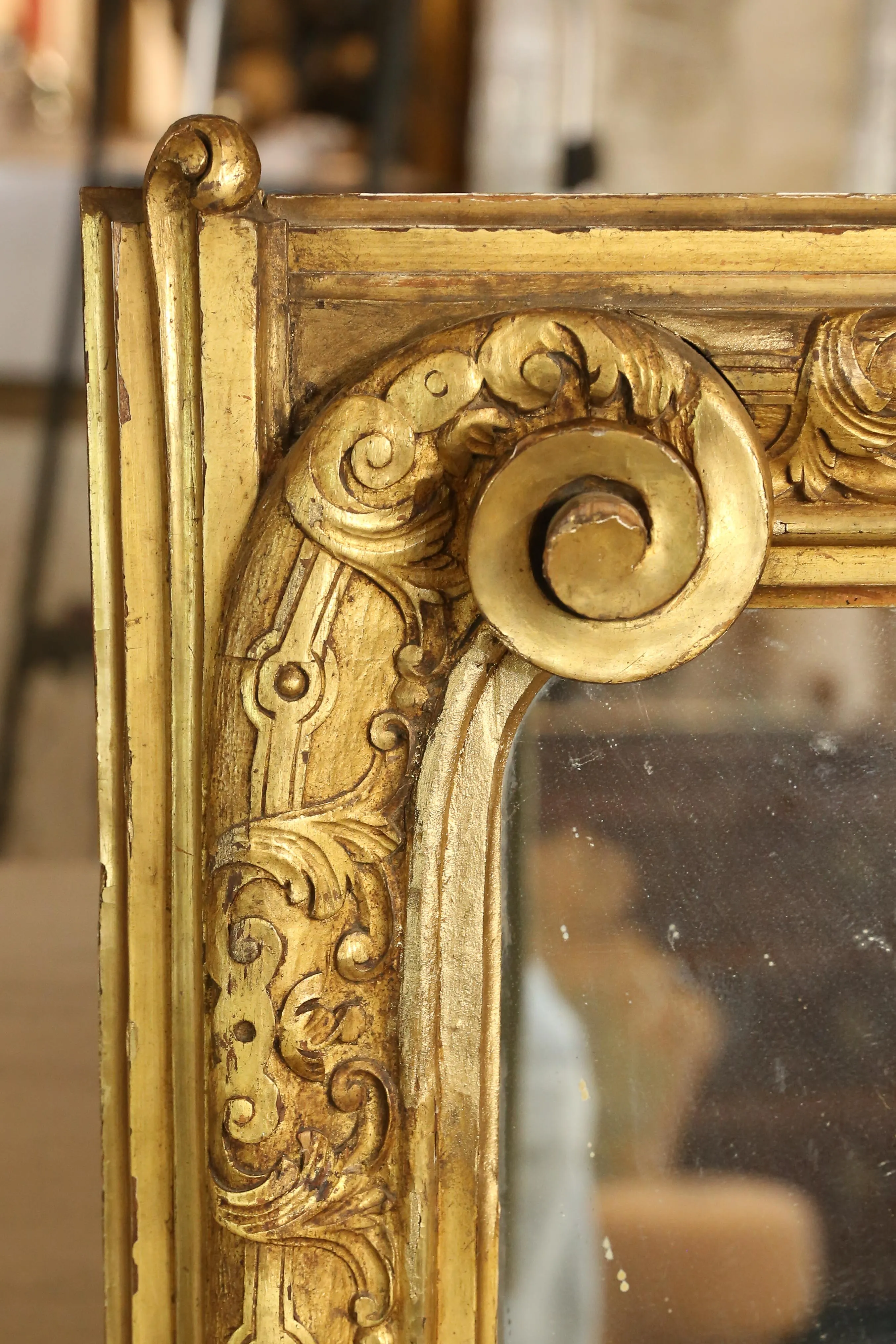 Antique Gilt Carved Wall Mirror with Scroll Details, circa 1870