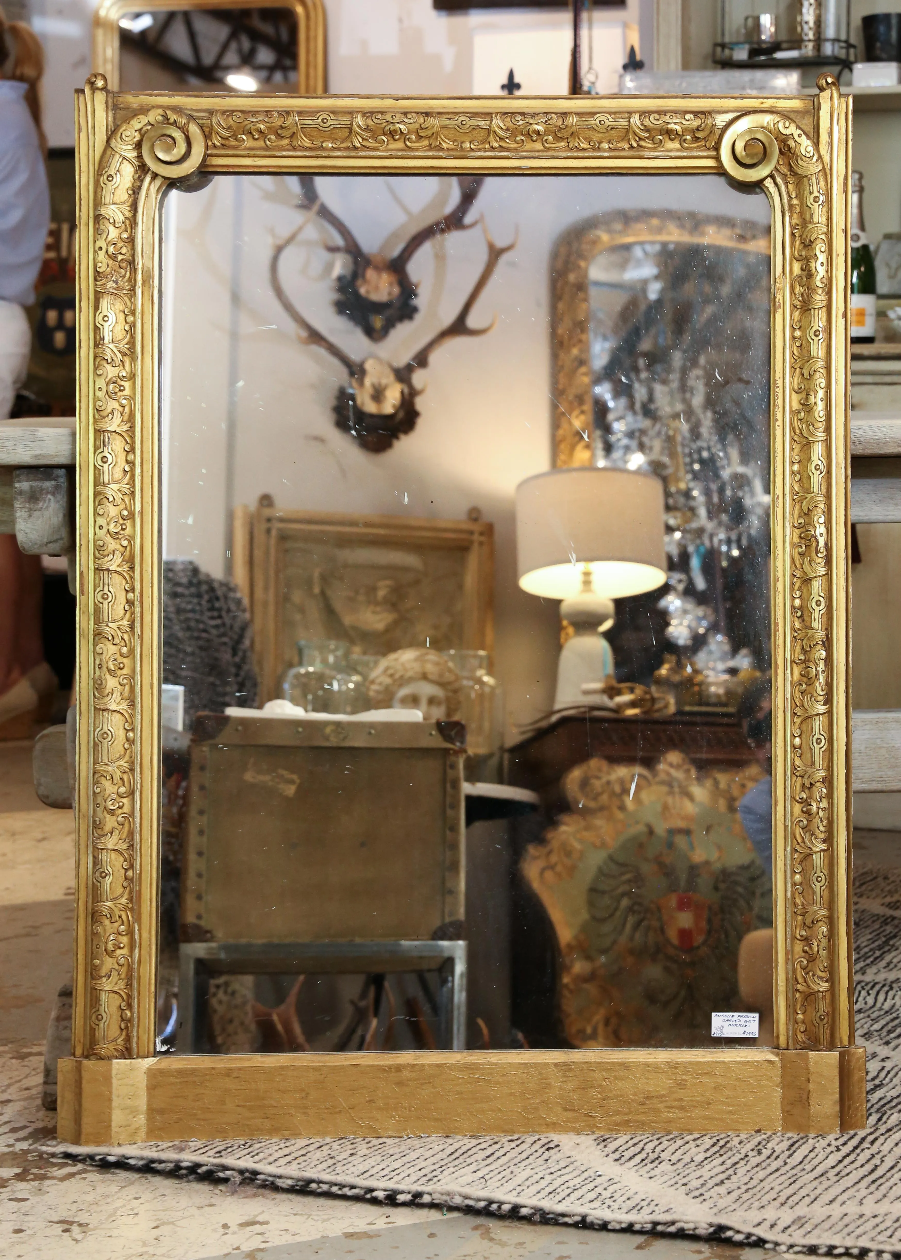Antique Gilt Carved Wall Mirror with Scroll Details, circa 1870