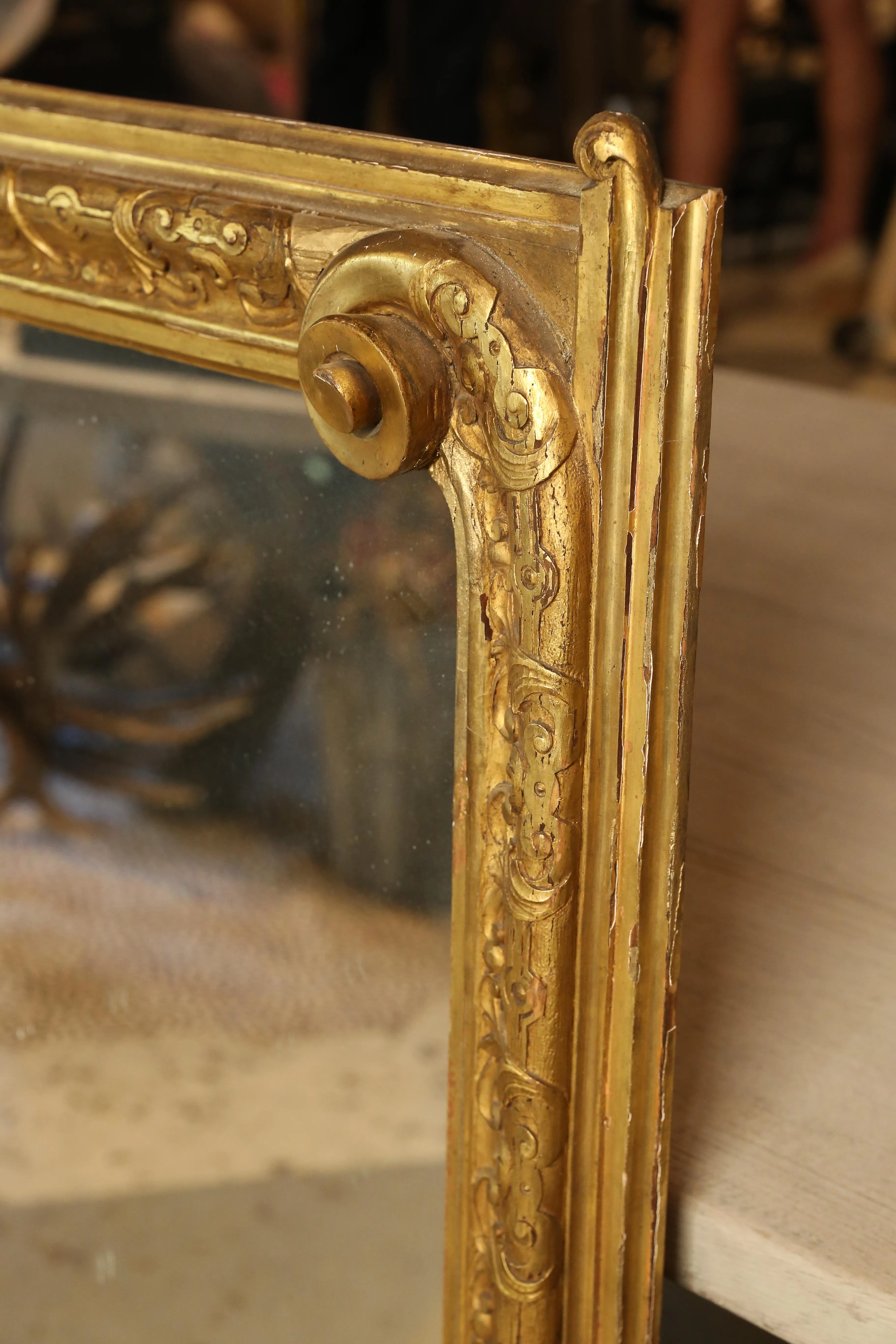 Antique Gilt Carved Wall Mirror with Scroll Details, circa 1870