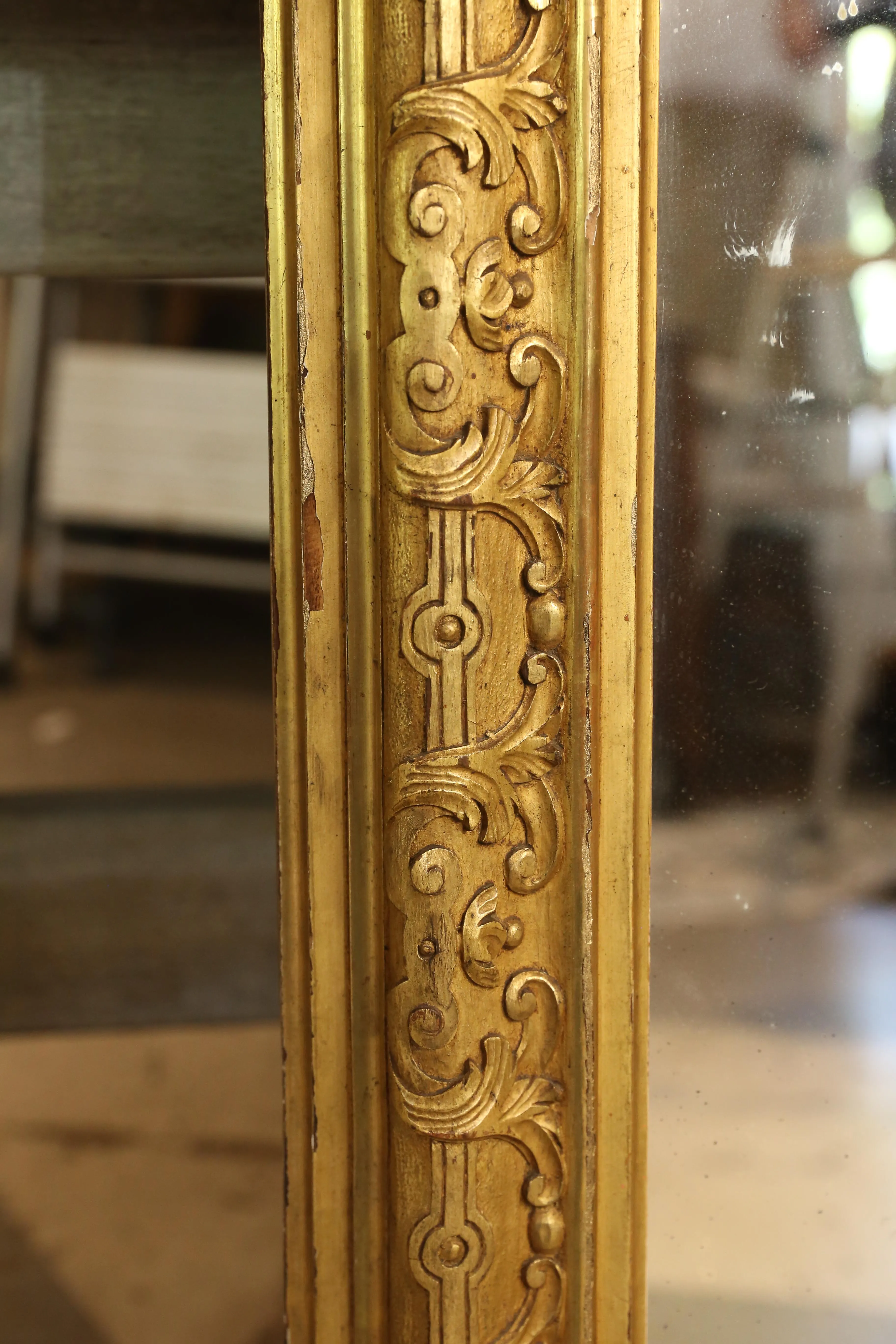 Antique Gilt Carved Wall Mirror with Scroll Details, circa 1870