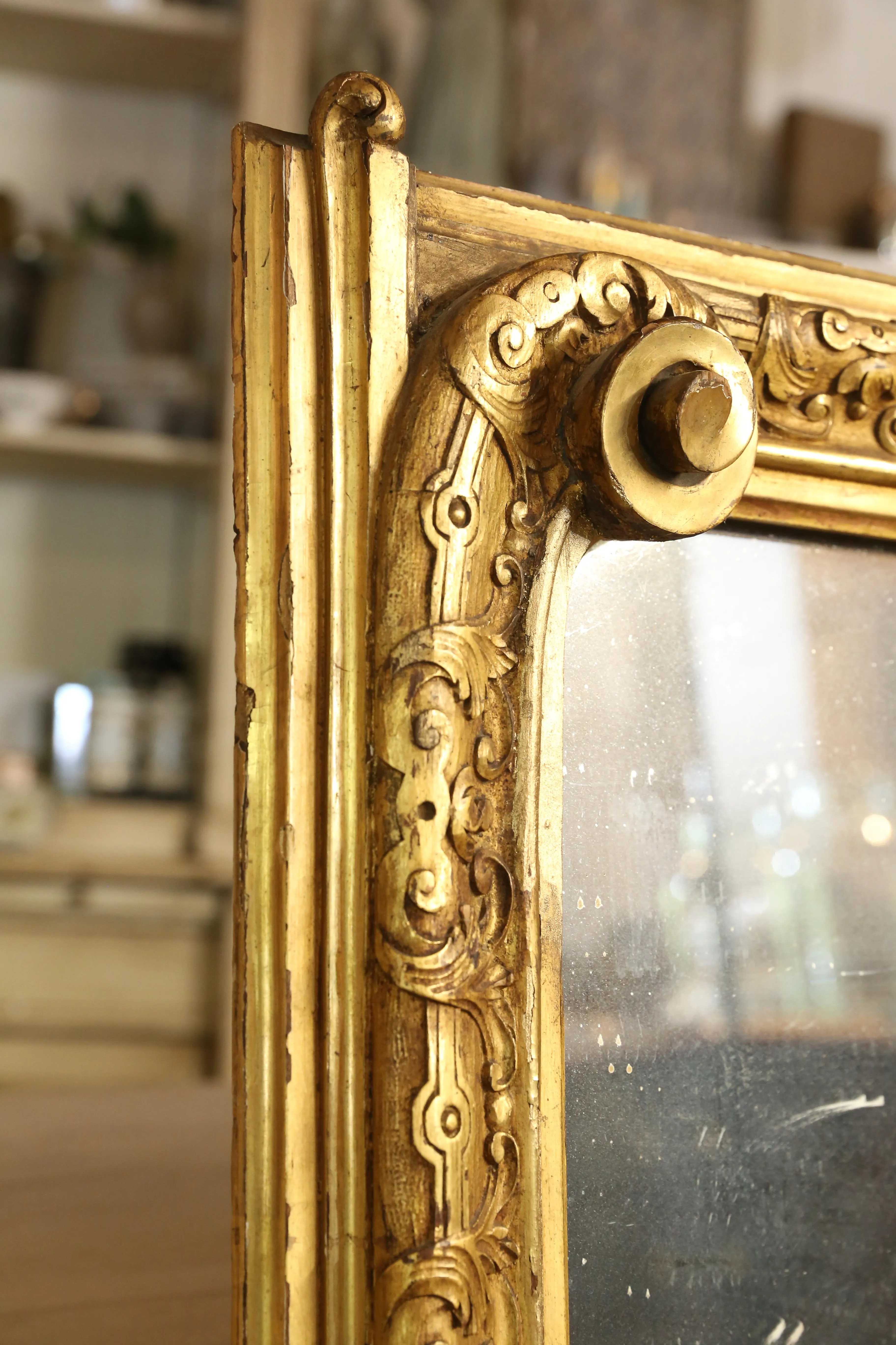Antique Gilt Carved Wall Mirror with Scroll Details, circa 1870