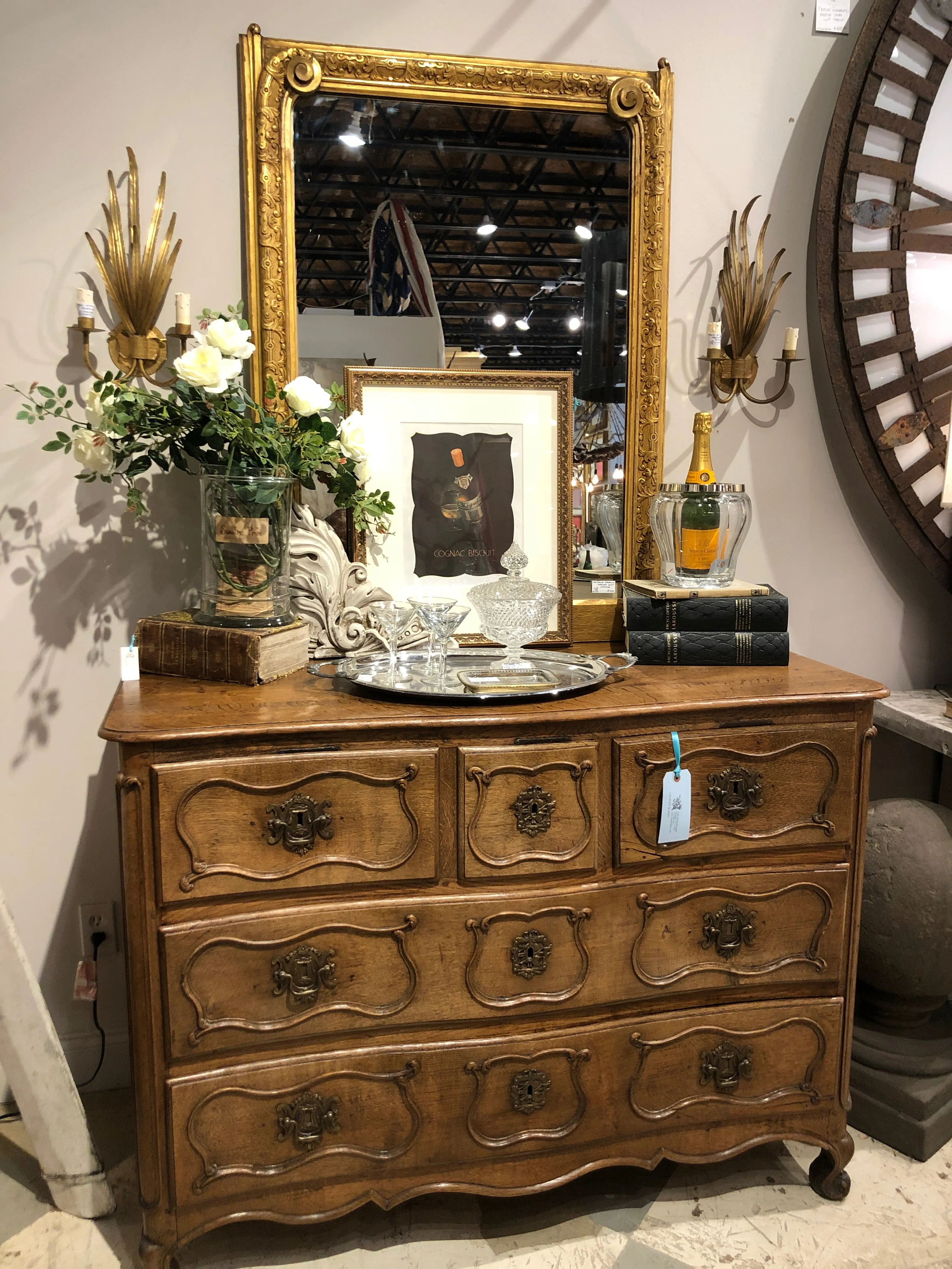 Antique Gilt Carved Wall Mirror with Scroll Details, circa 1870