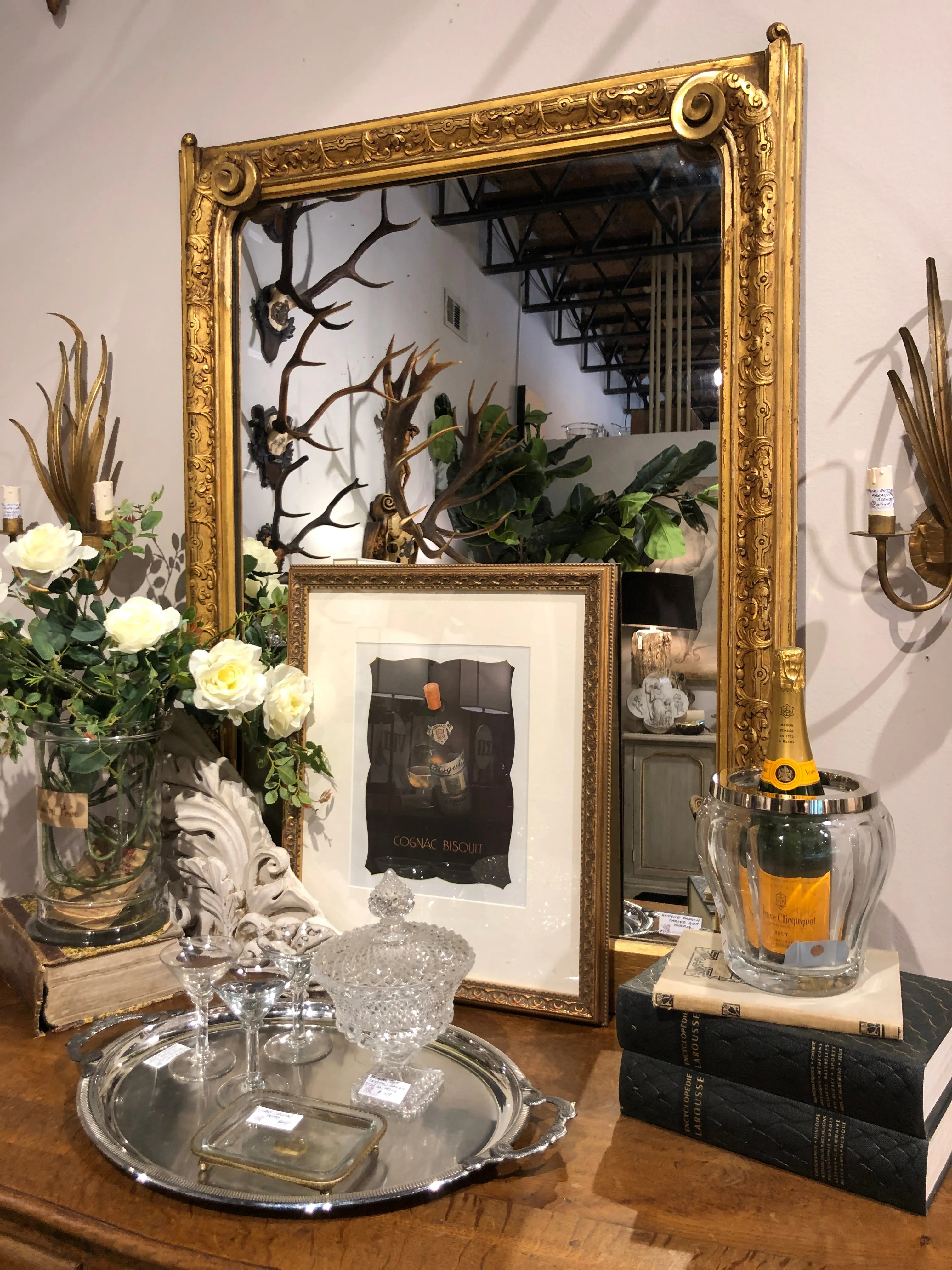 Antique Gilt Carved Wall Mirror with Scroll Details, circa 1870