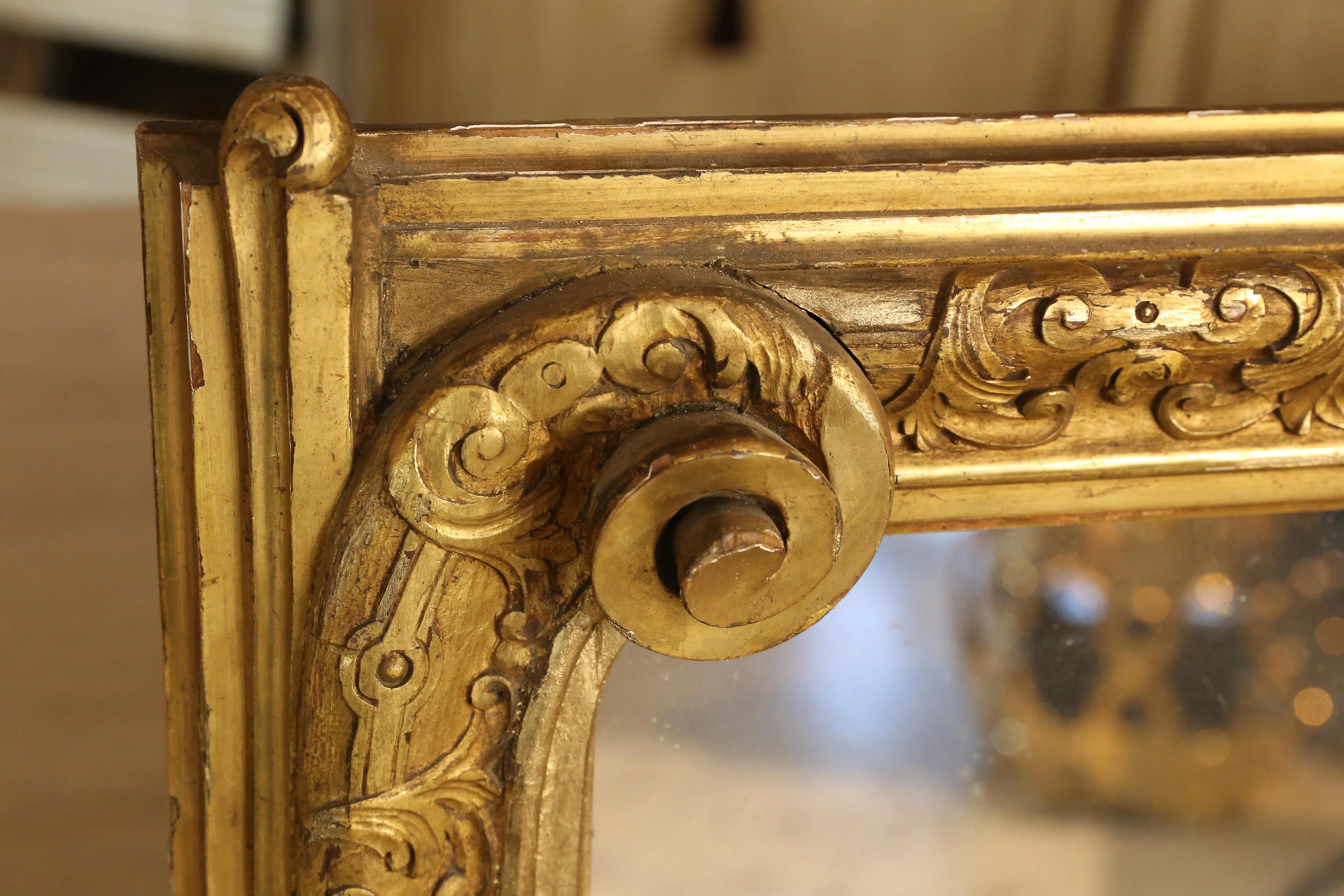 Antique Gilt Carved Wall Mirror with Scroll Details, circa 1870