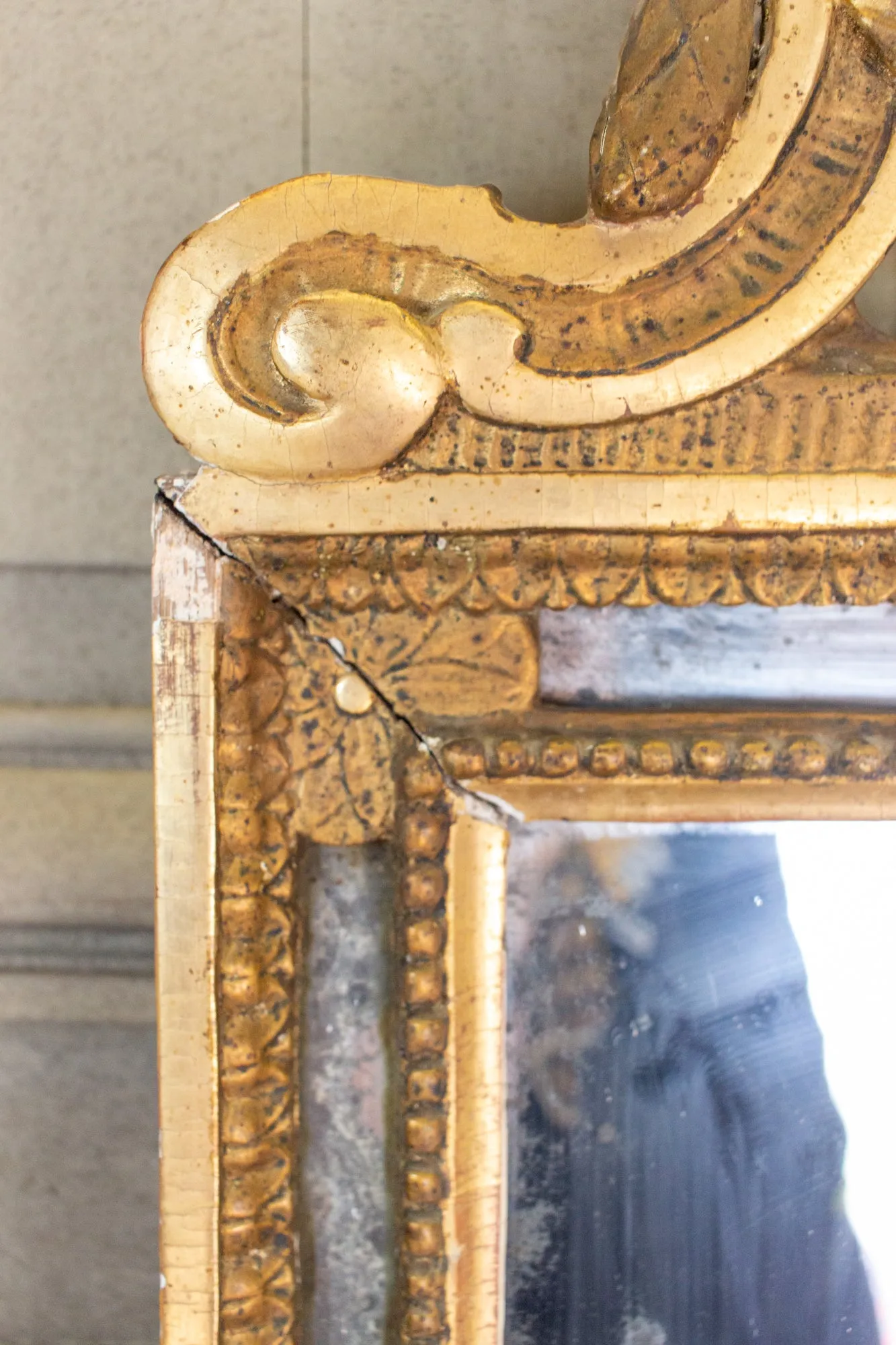 Antique Spanish Gilt Mirror with Open Carvings and Original Glass