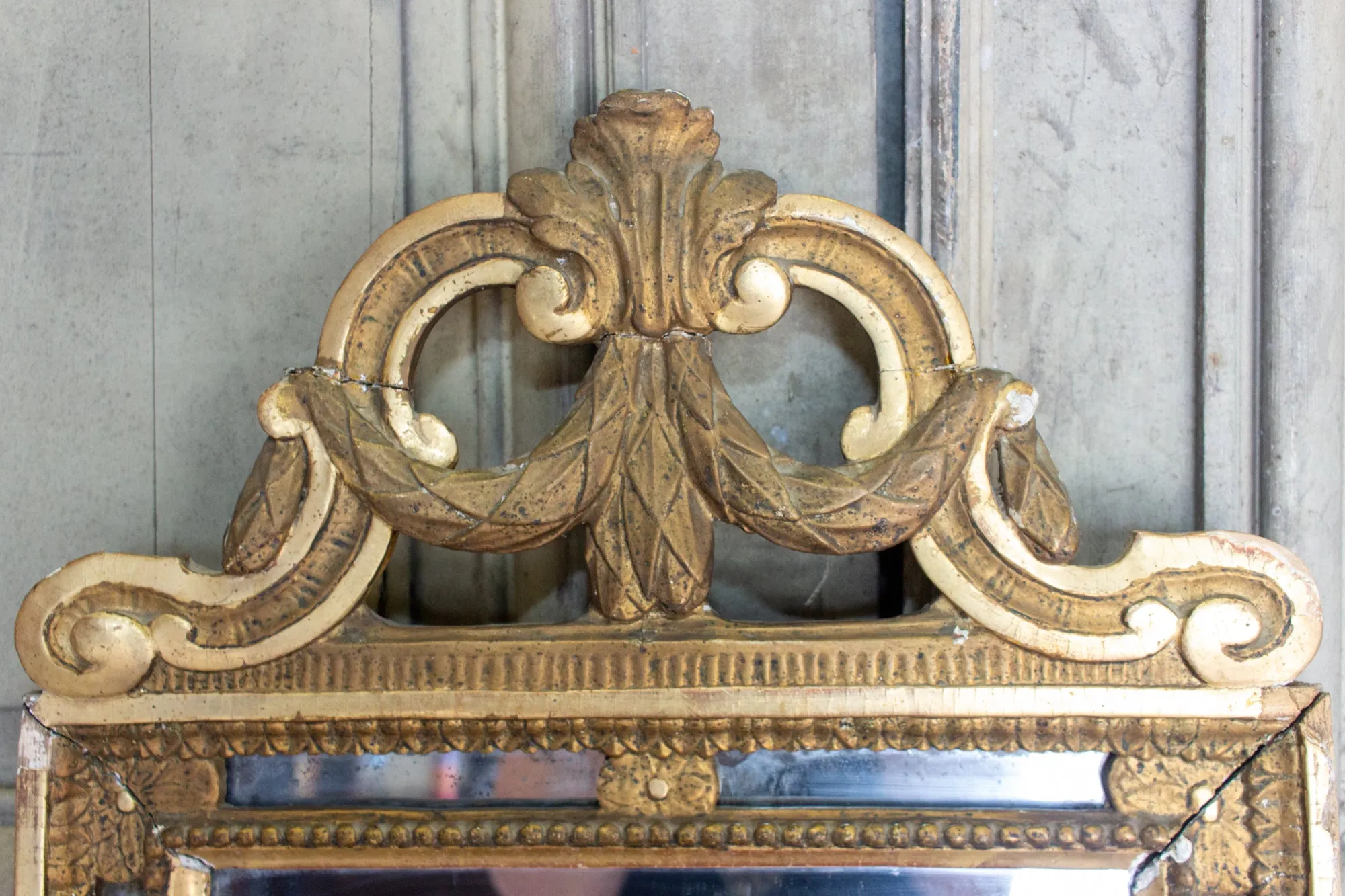 Antique Spanish Gilt Mirror with Open Carvings and Original Glass