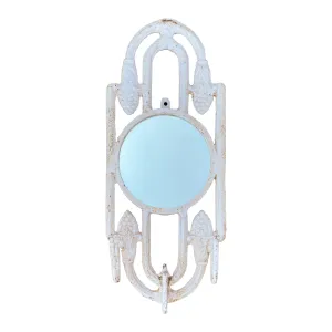 Antique Spanish Painted Cast Iron Wall Mirror with Three Hooks