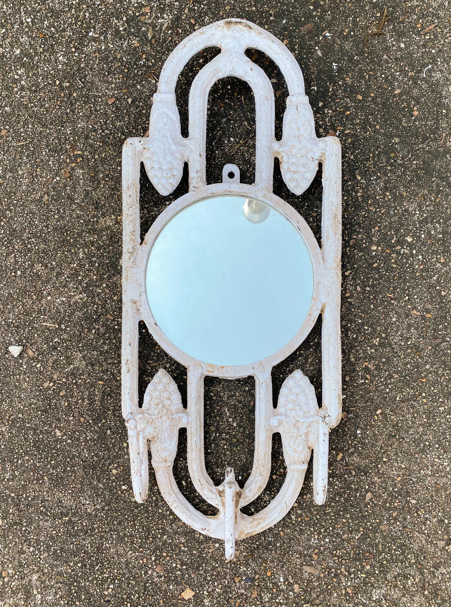 Antique Spanish Painted Cast Iron Wall Mirror with Three Hooks