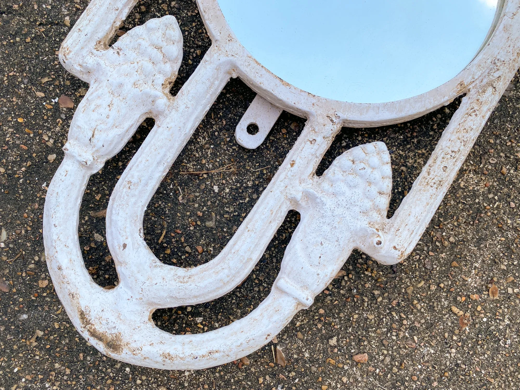 Antique Spanish Painted Cast Iron Wall Mirror with Three Hooks