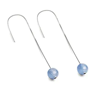 Aquamarine | .925 Sterling Silver | Gemstone Chain Drop Threader Earrings