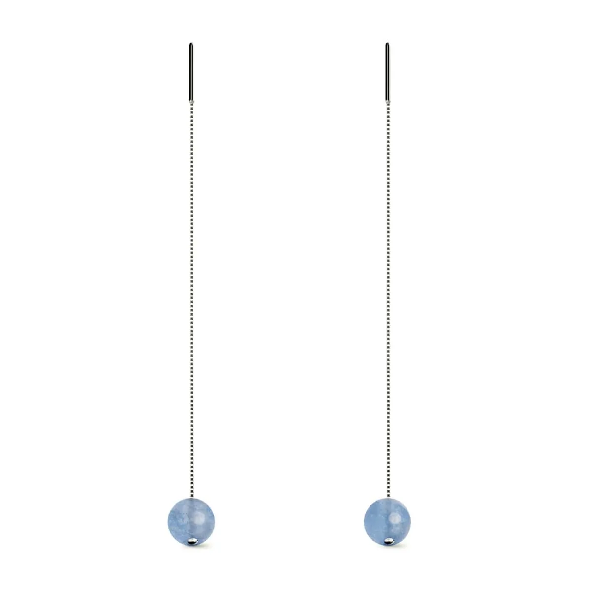 Aquamarine | .925 Sterling Silver | Gemstone Chain Drop Threader Earrings