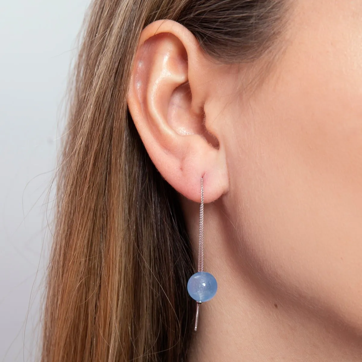 Aquamarine | .925 Sterling Silver | Gemstone Chain Drop Threader Earrings
