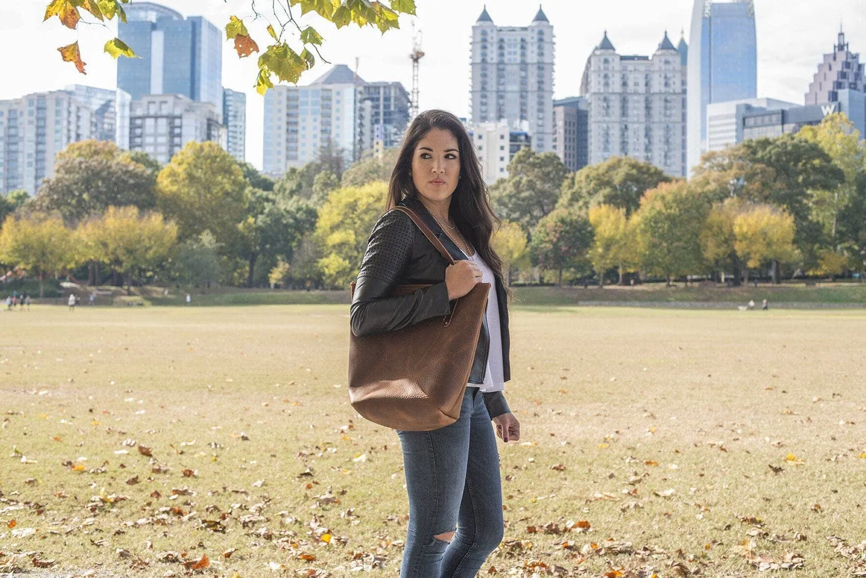 AVERY LEATHER TOTE BAG - SLIM LARGE - HONEY