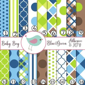 Baby Boy Blue and Green Stripes Polka Dot Adhesive Vinyl Heat Transfer Craft Vinyl Pattern Vinyl