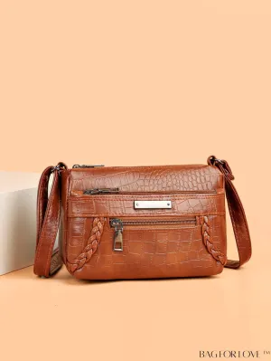 BagForLove - Compact Crocodile Patterned Zipper Crossbody Bag in Sophisticated PU Leather