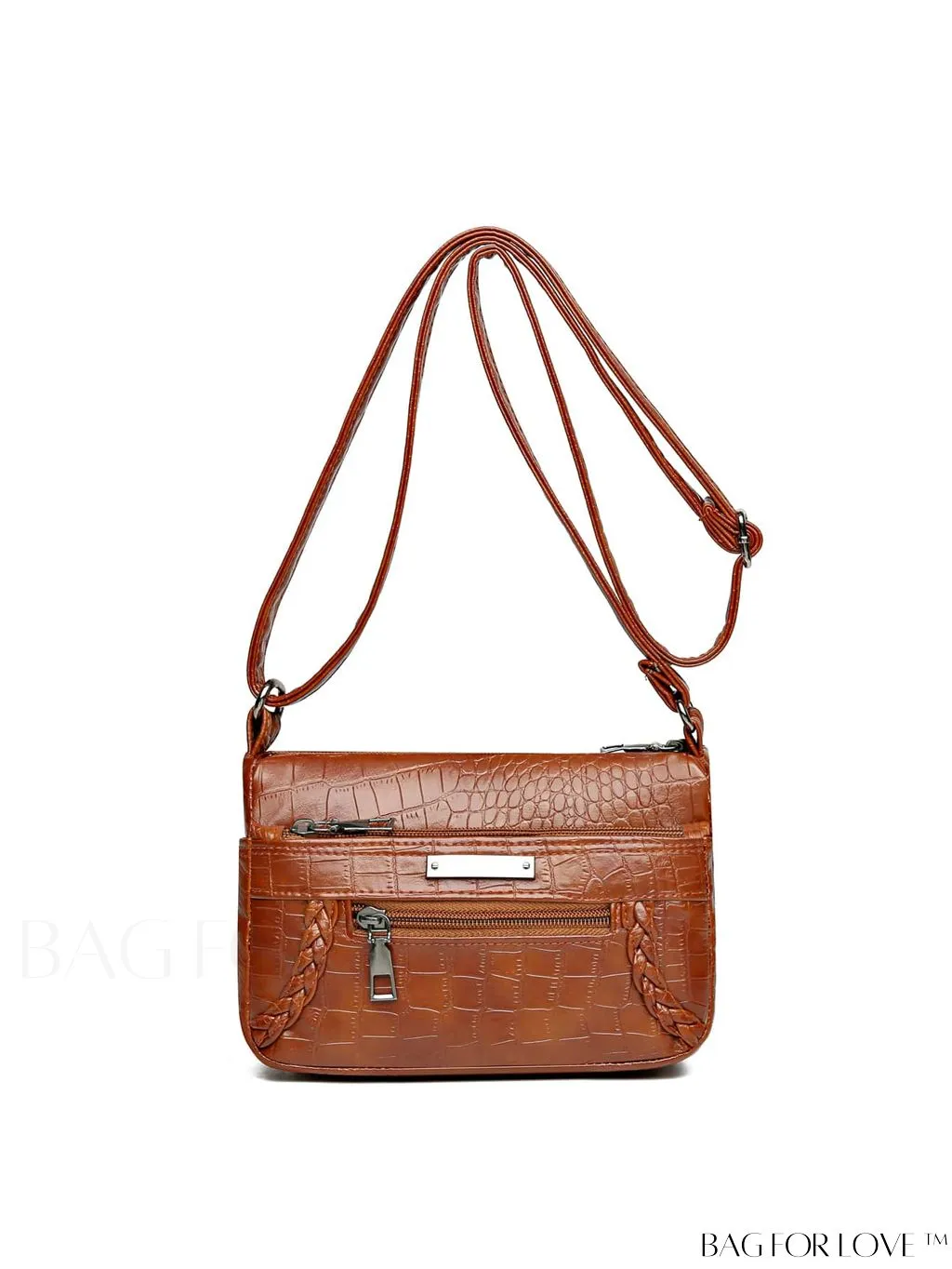 BagForLove - Compact Crocodile Patterned Zipper Crossbody Bag in Sophisticated PU Leather