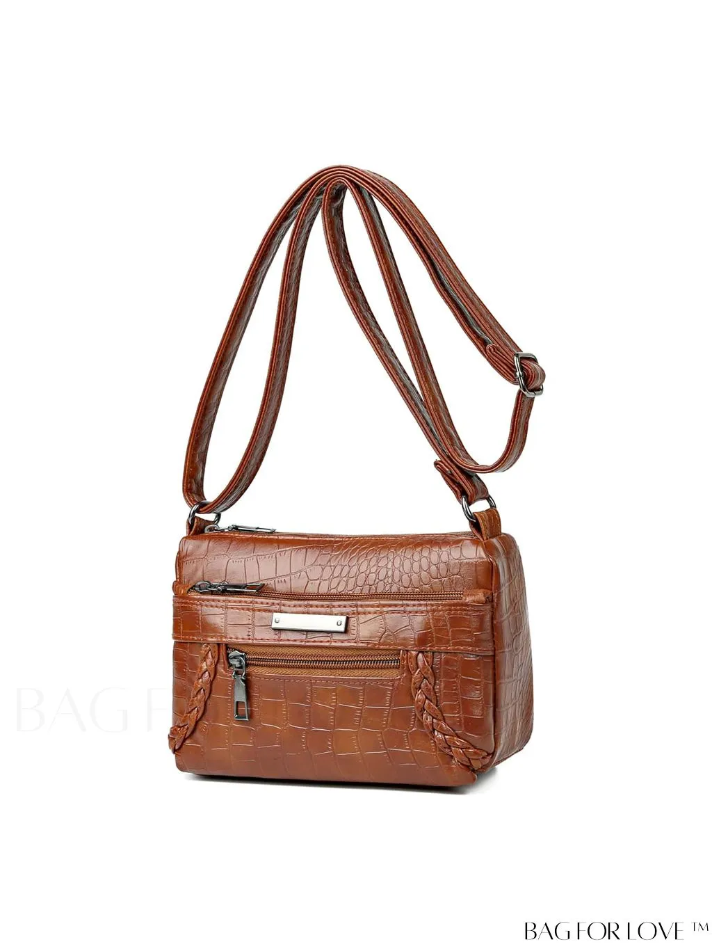 BagForLove - Compact Crocodile Patterned Zipper Crossbody Bag in Sophisticated PU Leather